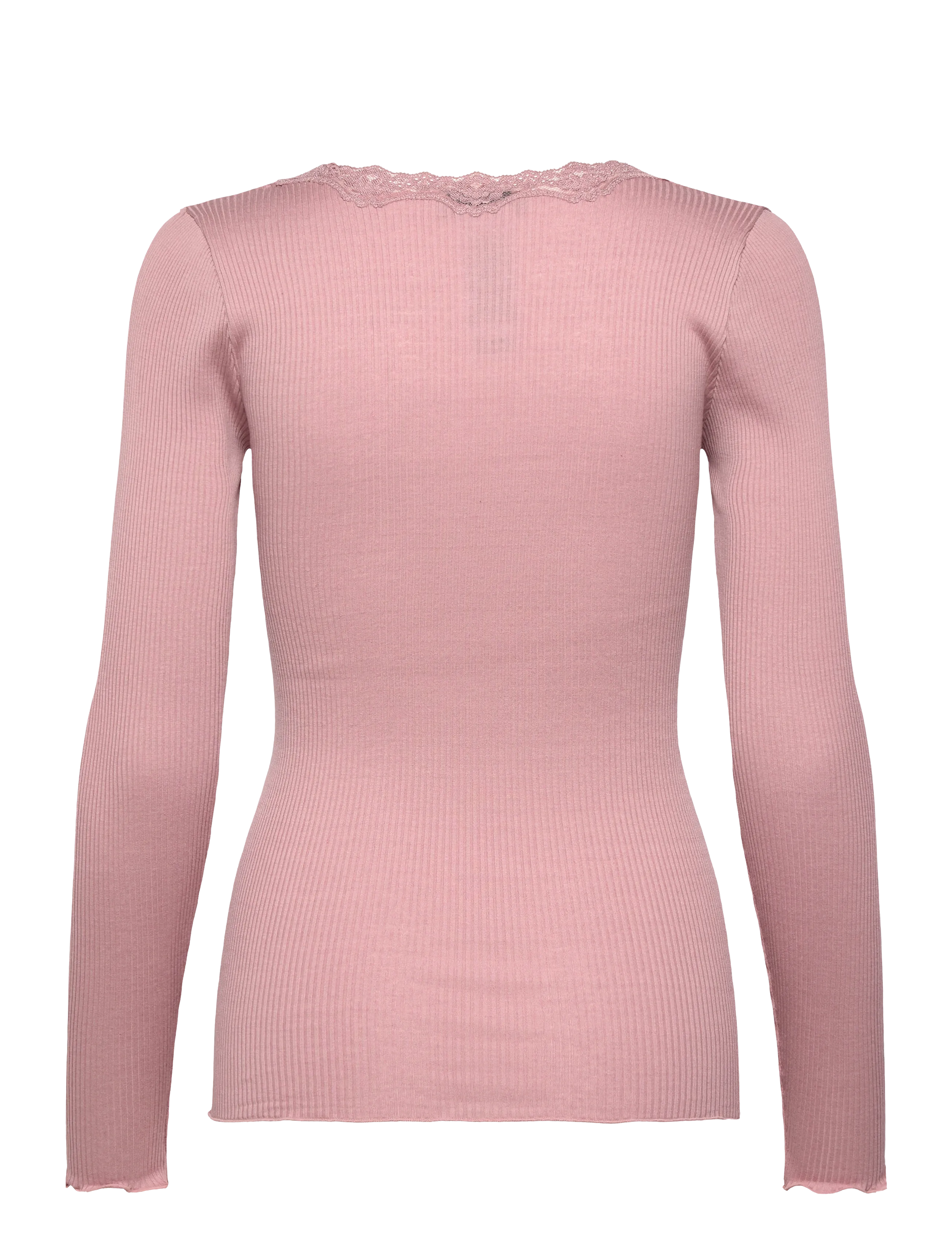 Rosemunde - RWBabette Silk LS U-neck Lace T-shirt - langærmede toppe - woodrose - 1