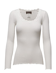 Rosemunde - Silk t-shirt w/ lace - langermede topper - new white - 1