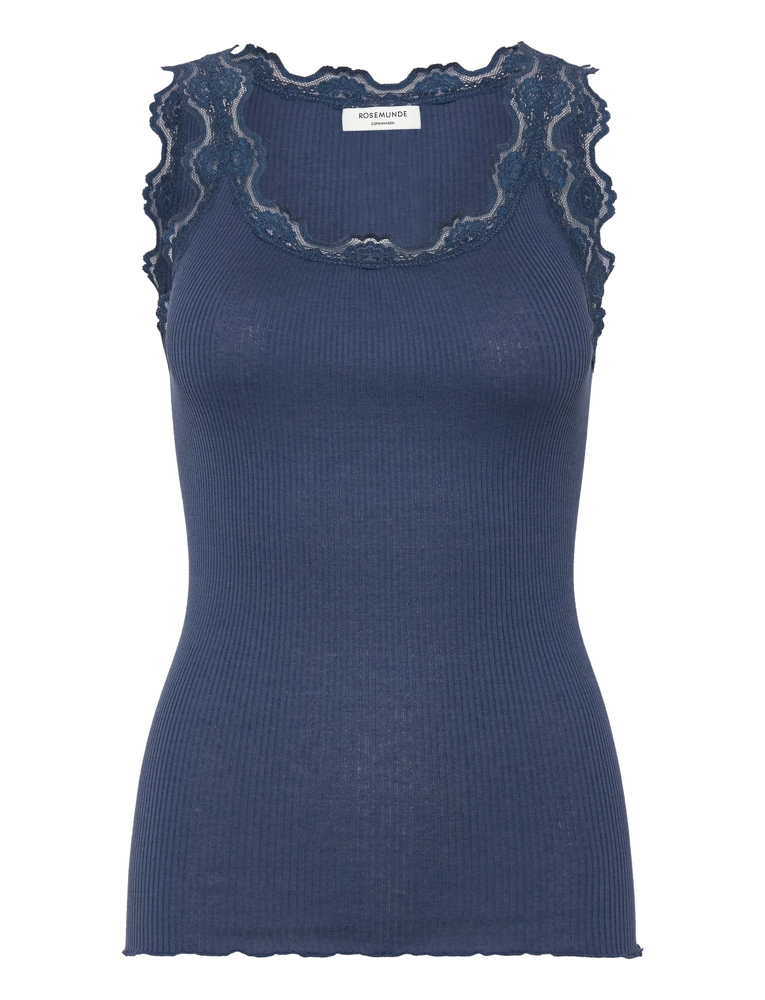 Rosemunde Silk Top W/ Lace, Kvinder, Ribbet Blonde Tanktop, Navy, Str: XS