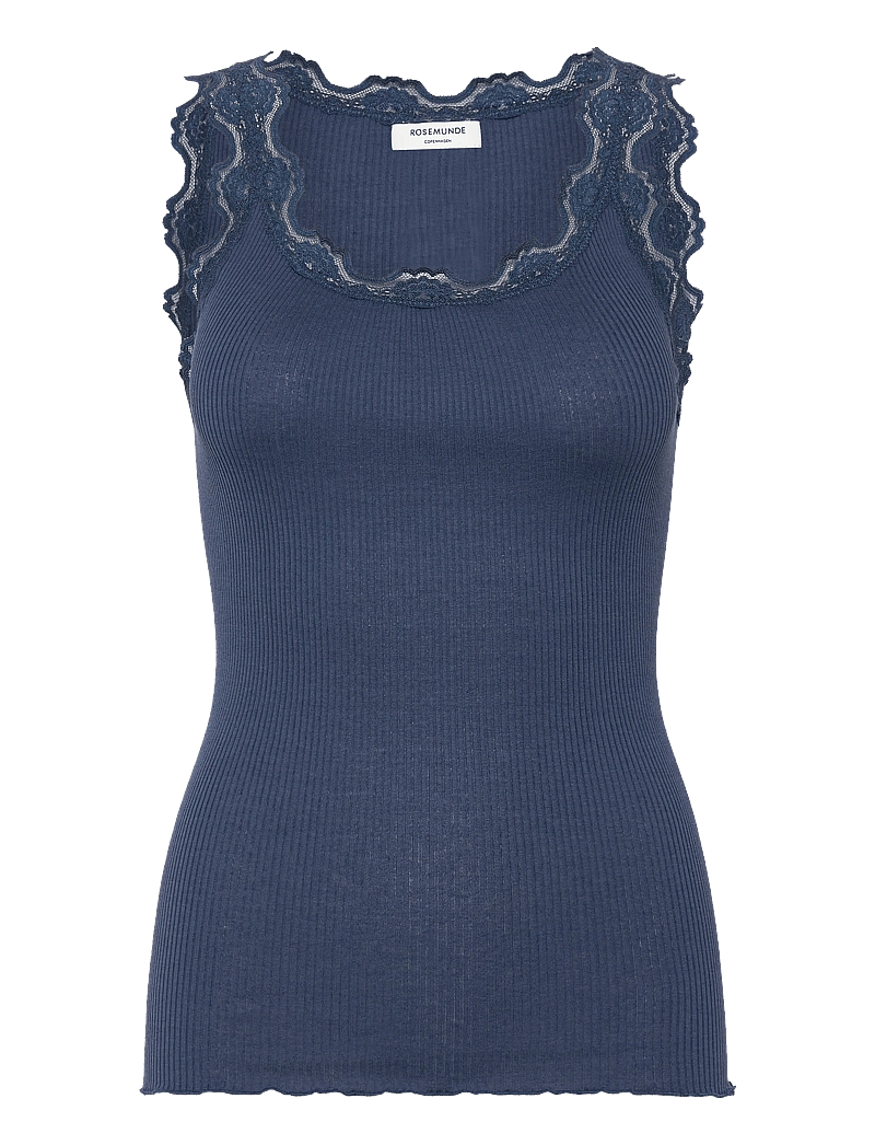 Rosemunde - RWBabette Silk SL U-neck Lace Top - linnen - ensign blue - 0