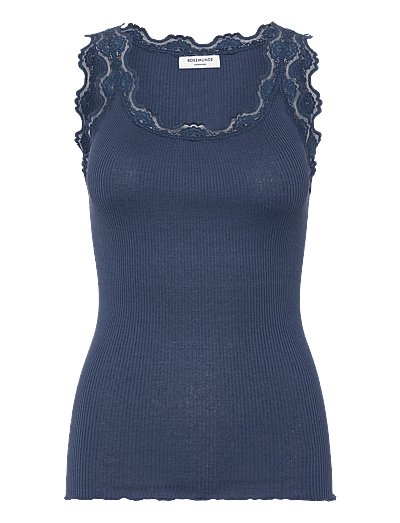 Rosemunde RWBabette Silk SL U-neck Lace Top - Varrukateta topid - ENSIGN BLUE / navy