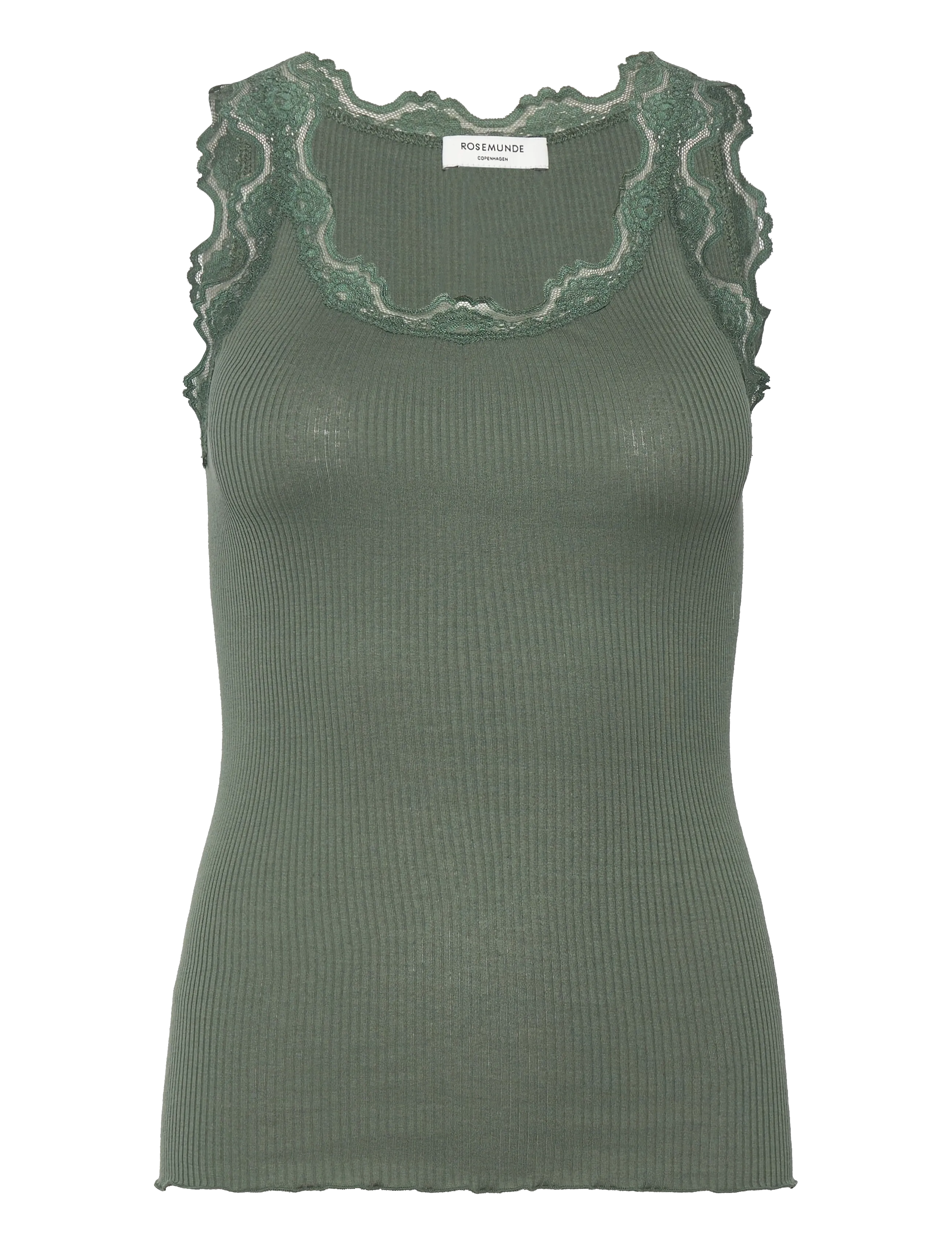 Rosemunde Silk Top W/ Lace, XS, T-shirts & Oberteile, Khakigrün - Sleeveless, Frauen
