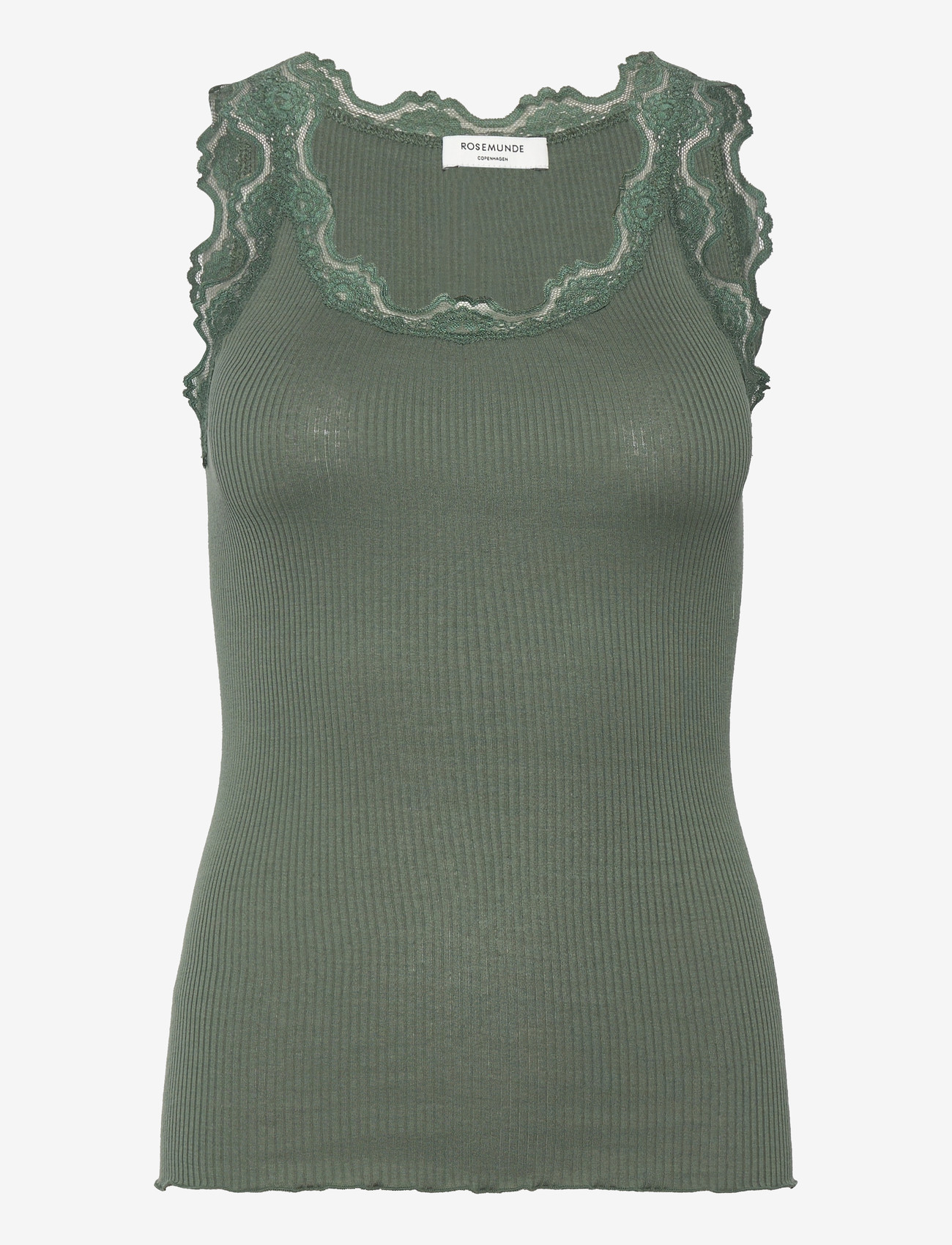 Rosemunde - RWBabette Silk SL U-neck Lace Top - linnen - laurel wreath - 0