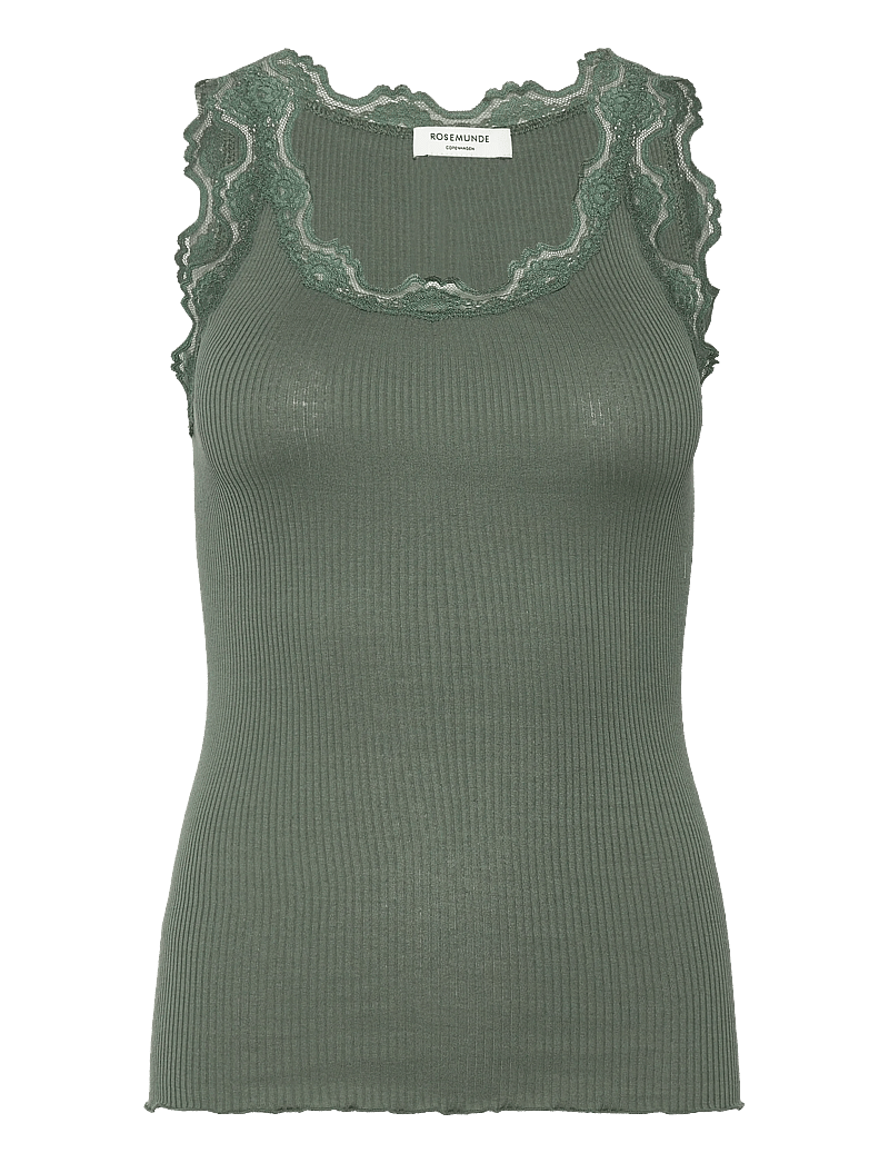 Rosemunde - RWBabette Silk SL U-neck Lace Top - linnen - laurel wreath - 0