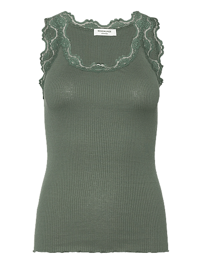 Rosemunde RWBabette Silk SL U-neck Lace Top - Varrukateta topid - LAUREL WREATH / khaki/green