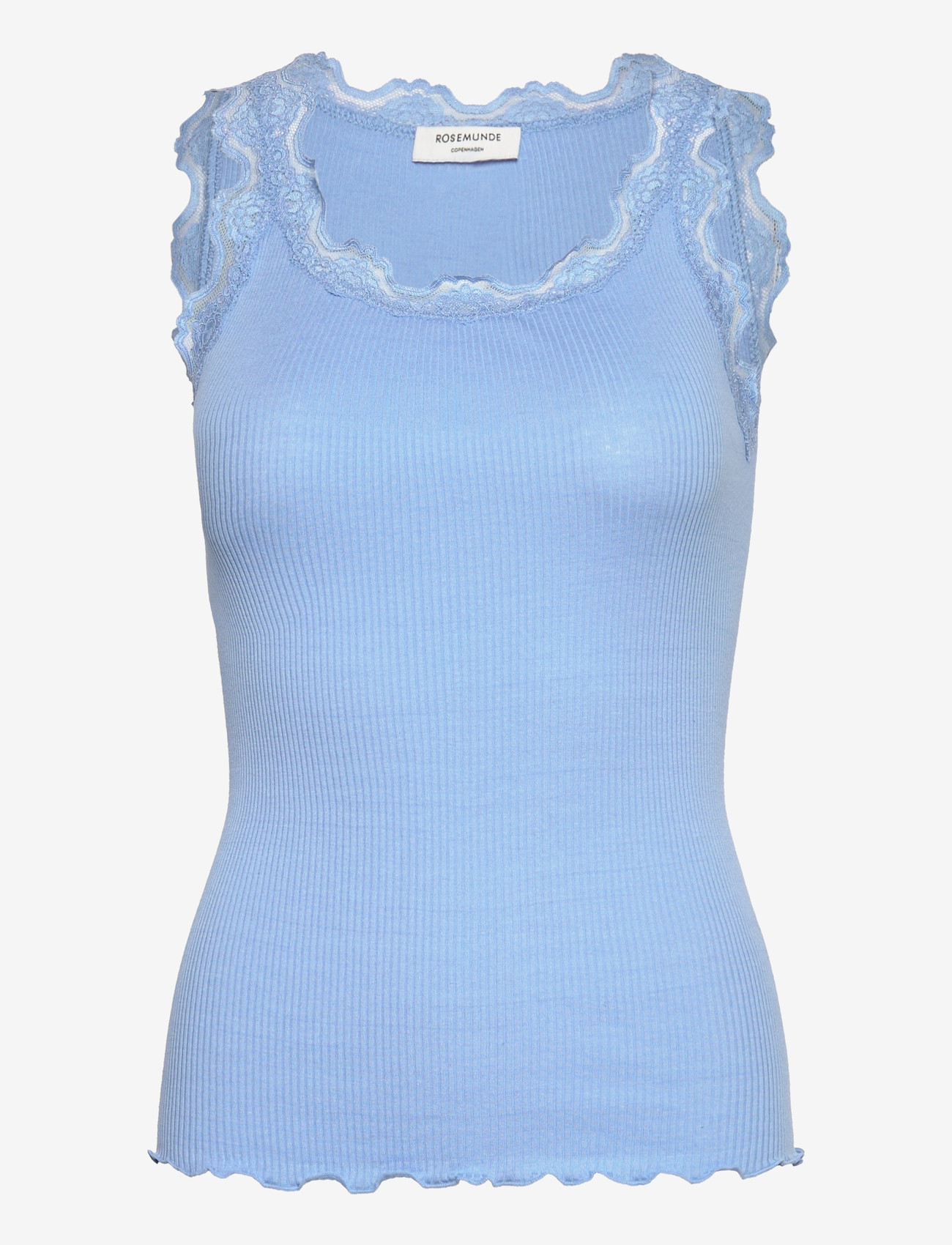 Rosemunde - RWBabette Silk SL U-neck Lace Top - tanktops - placid blue - 0