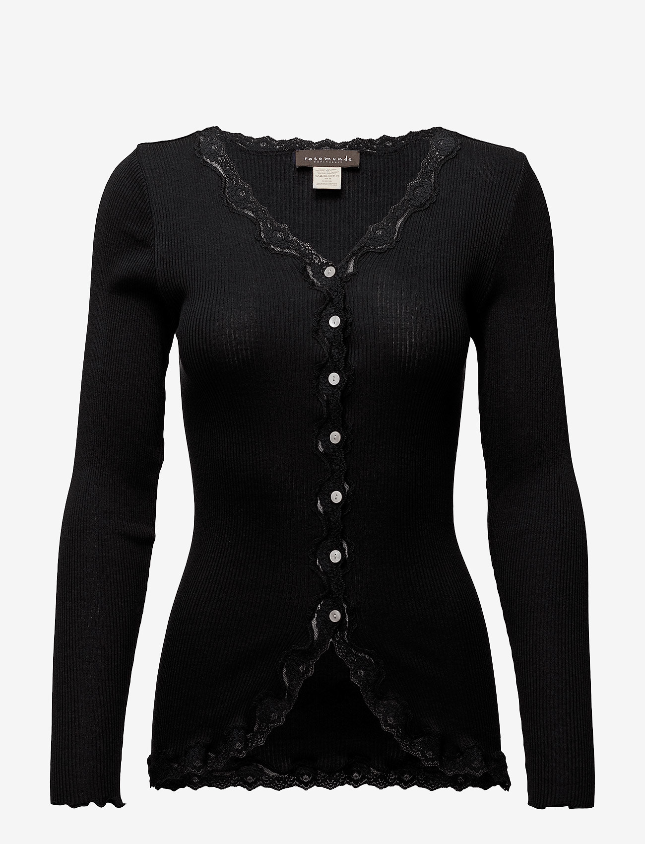 Rosemunde Rwbabette Silk Ls V-Neck Lace Cardigan, M, Black, Strik > Cardigans, Dame