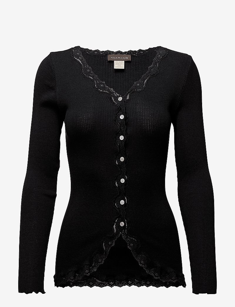 Rosemunde - RWBabette Silk LS V-neck Lace Cardi - koftor - black - 0