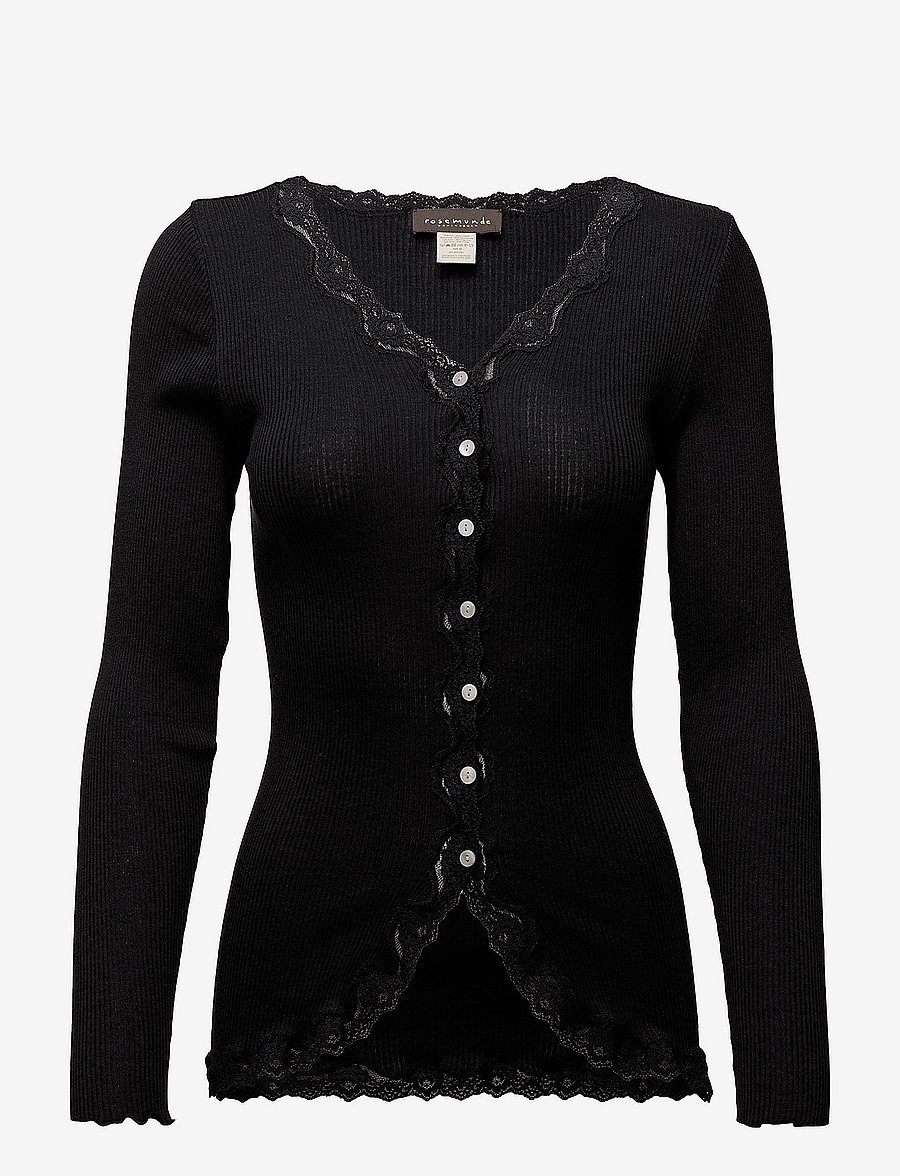 Rosemunde - RWBabette Silk LS V-neck Lace Cardigan - cardigans - black - 0