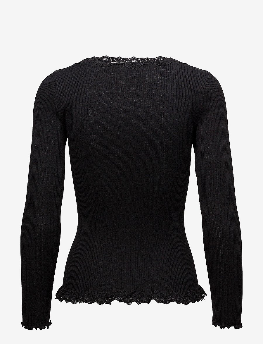 Rosemunde - RWBabette Silk LS V-neck Lace Cardigan - cardigans - black - 1