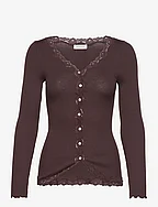 Silk cardigan w/ lace - BLACK BROWN