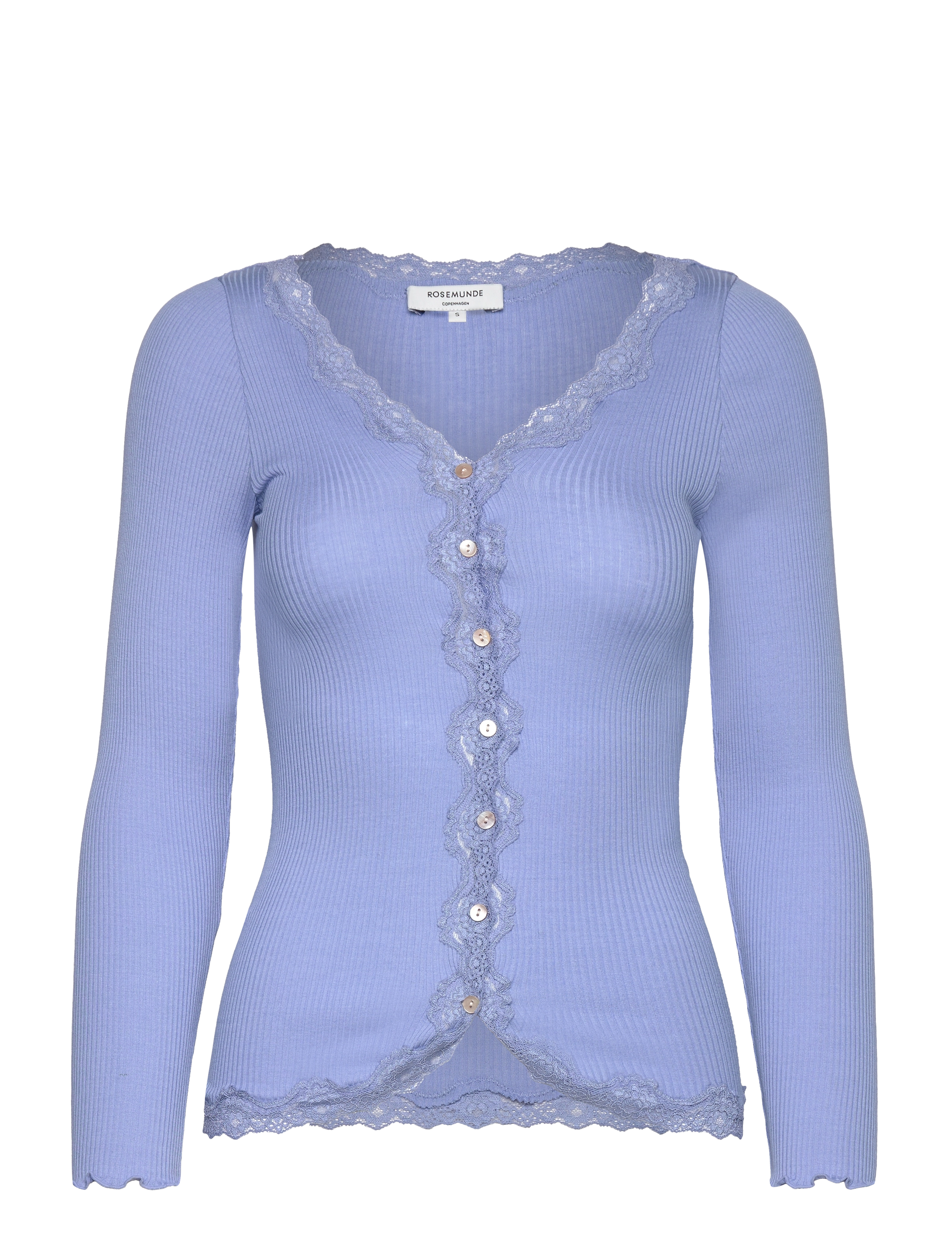 Rosemunde RWBabette Silk LS V-neck Lace Cardi - Cardigans - BLUE HEAVEN / blue