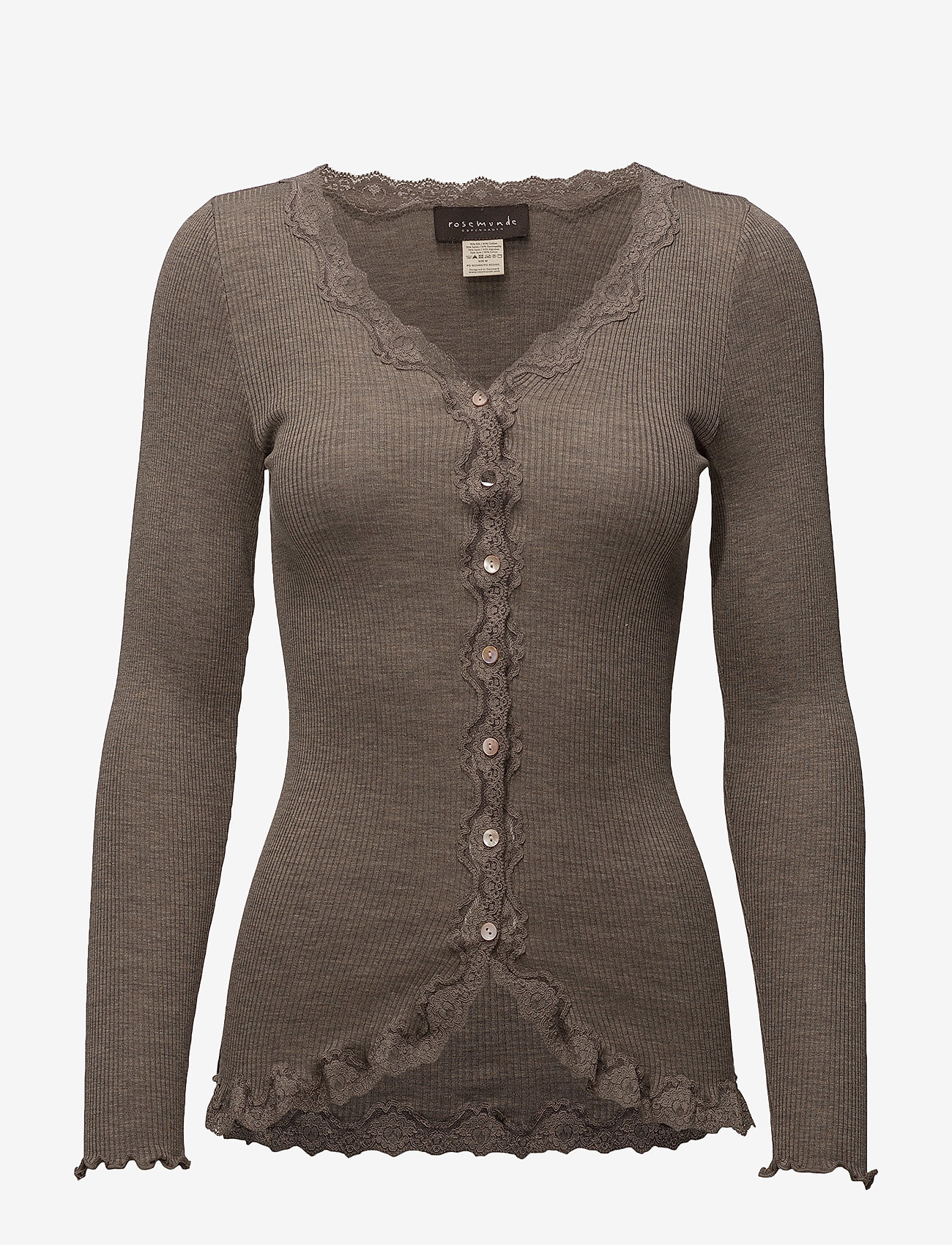 Rosemunde - Silk cardigan w/ lace - swetry rozpinane - brown melange - 0