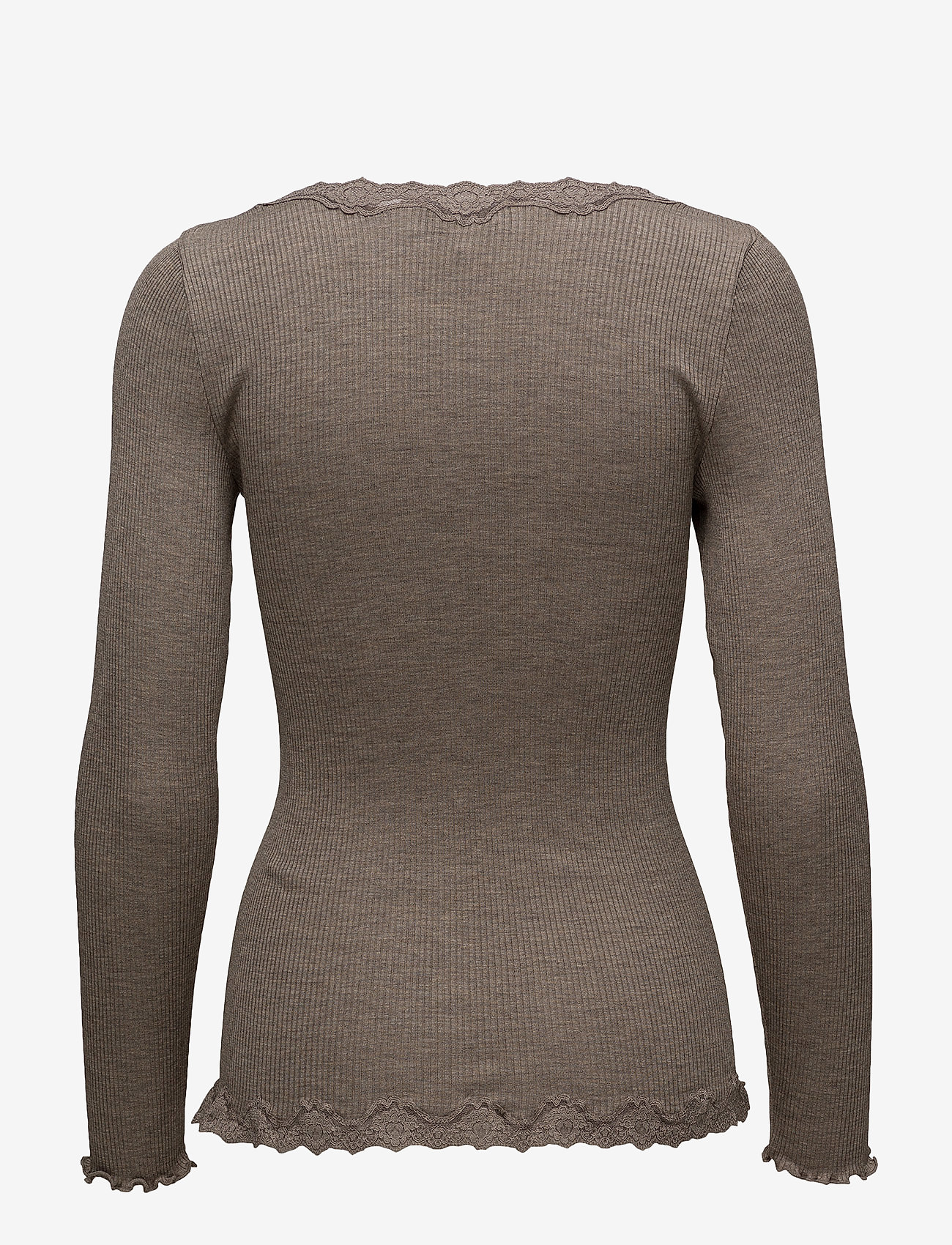 Rosemunde - RWBabette Silk LS V-neck Lace Cardi - gebreide vesten - brown melange - 1