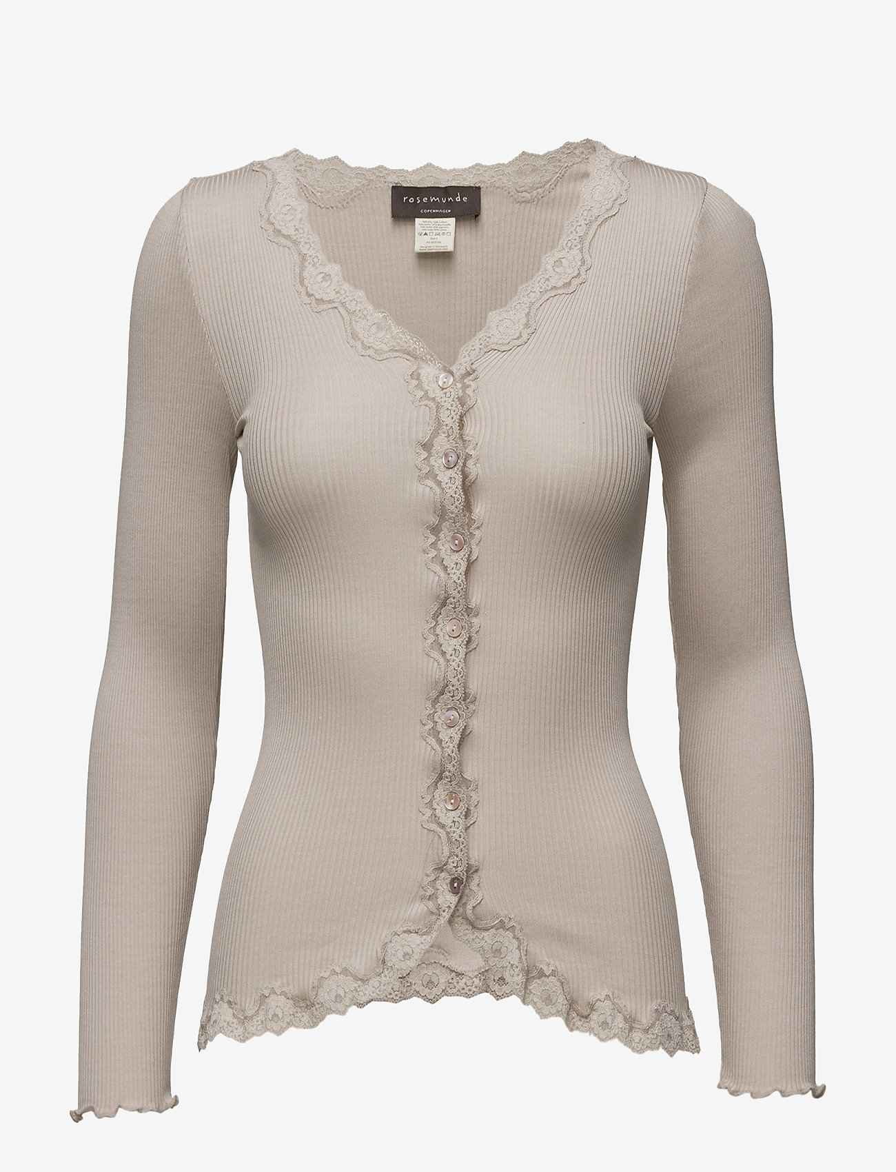 Rosemunde RWBabette Silk LS V-neck Lace Cardi - Cardigans - CACAO / cream