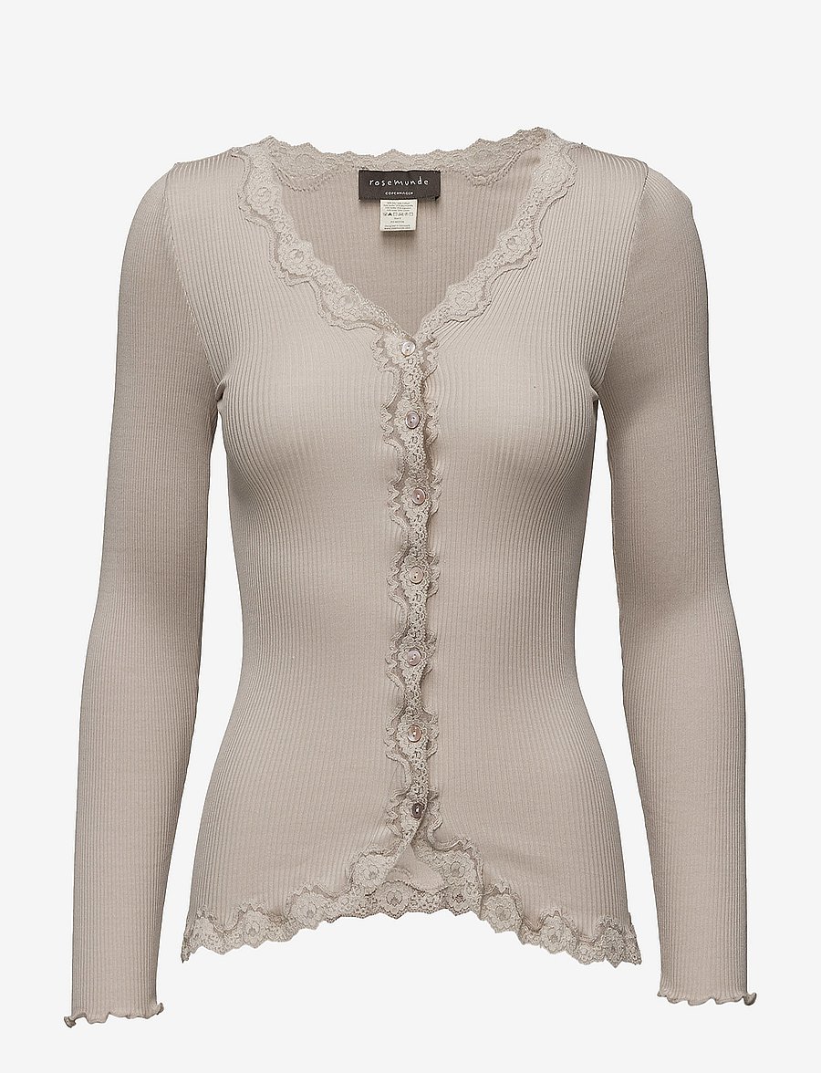Rosemunde - RWBabette Silk LS V-neck Lace Cardigan - cardigans - cacao - 0
