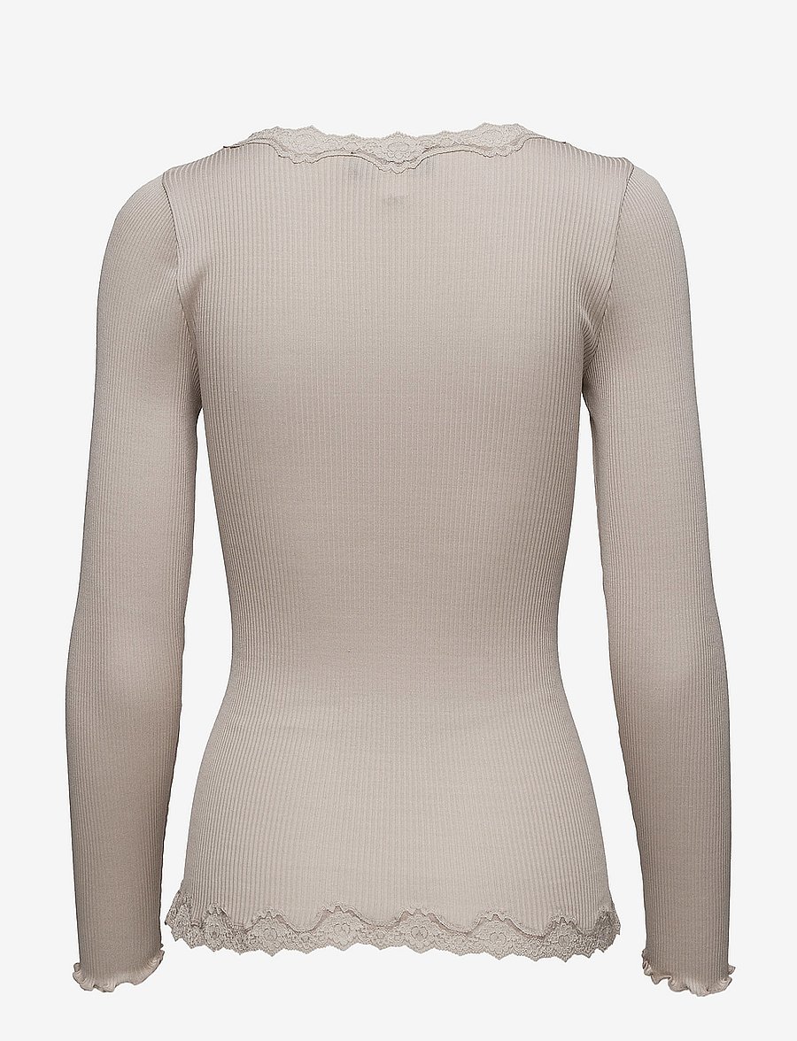 Rosemunde - RWBabette Silk LS V-neck Lace Cardigan - cardigans - cacao - 1