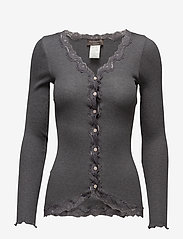 Rosemunde - Silk cardigan w/ lace - koftor - dark grey melange - 0