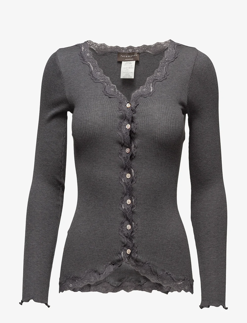Rosemunde - RWBabette LS V-neck Regular Lace Ca - cardigans - dark grey melange - 1