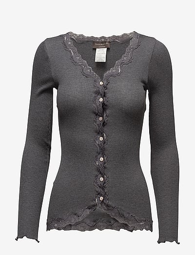 Babette Silk Ls V-Neck Lace Cardigan - Cardigans