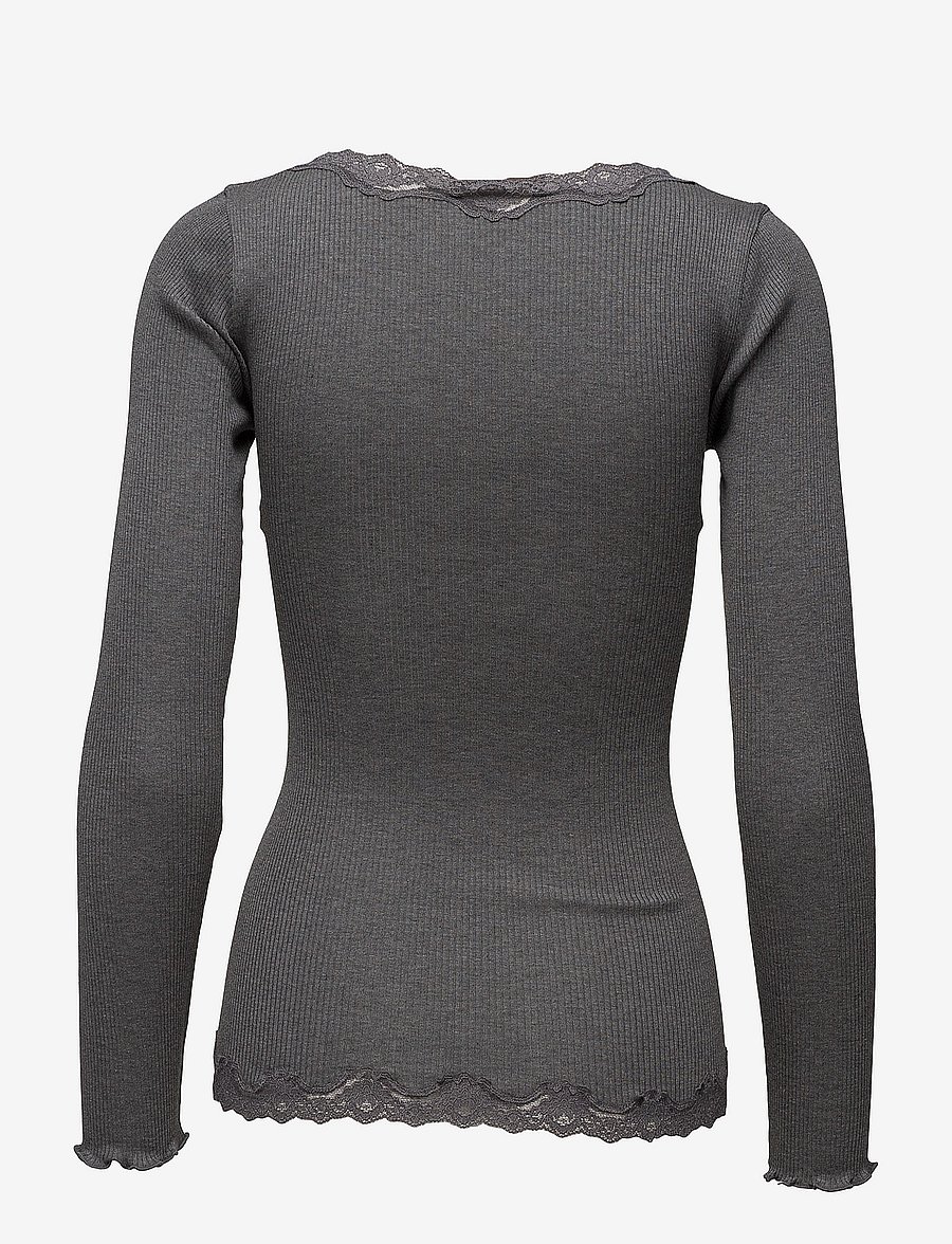 Rosemunde - RWBabette Silk LS V-neck Lace Cardigan - strickjacken - dark grey melange - 2