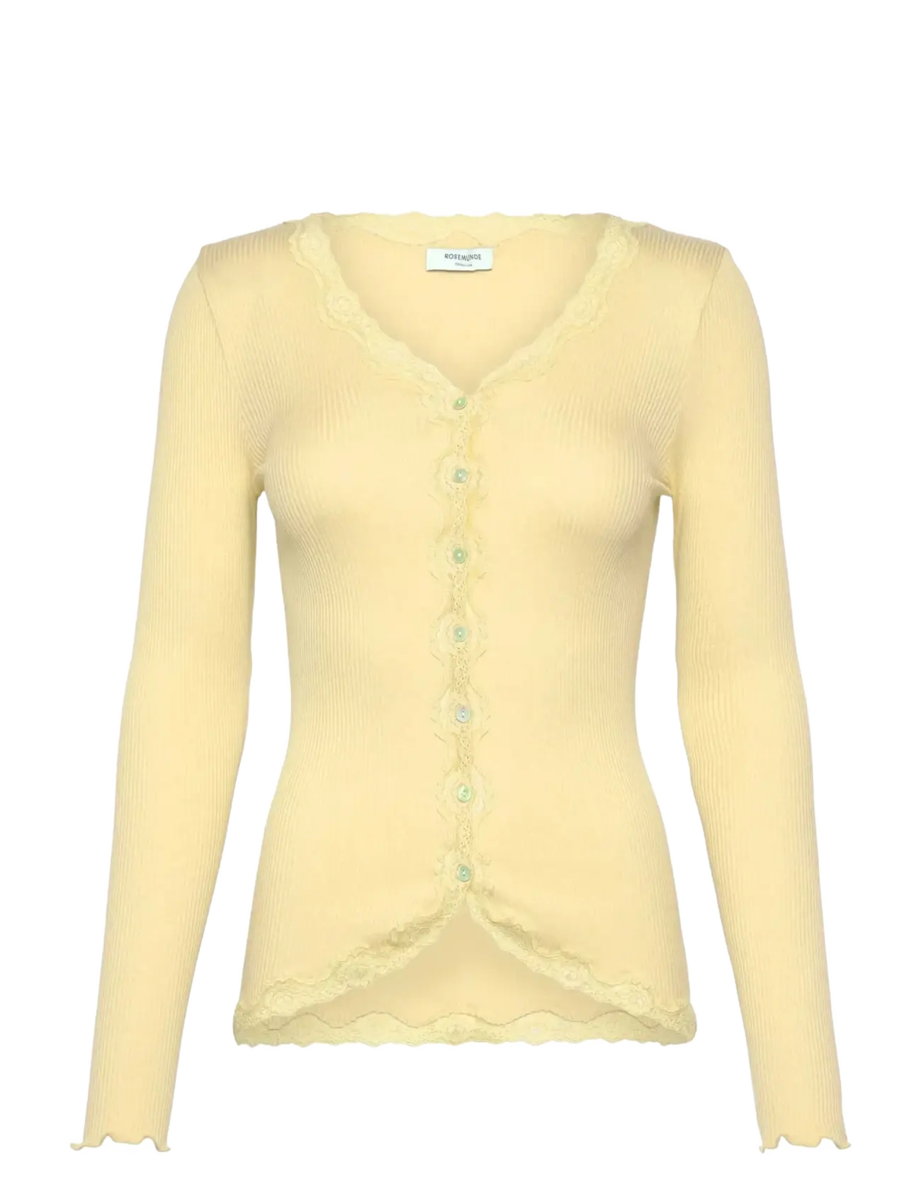 Rosemunde RWBabette Silk LS V-neck Lace Cardi - Strik - FLAN / yellow