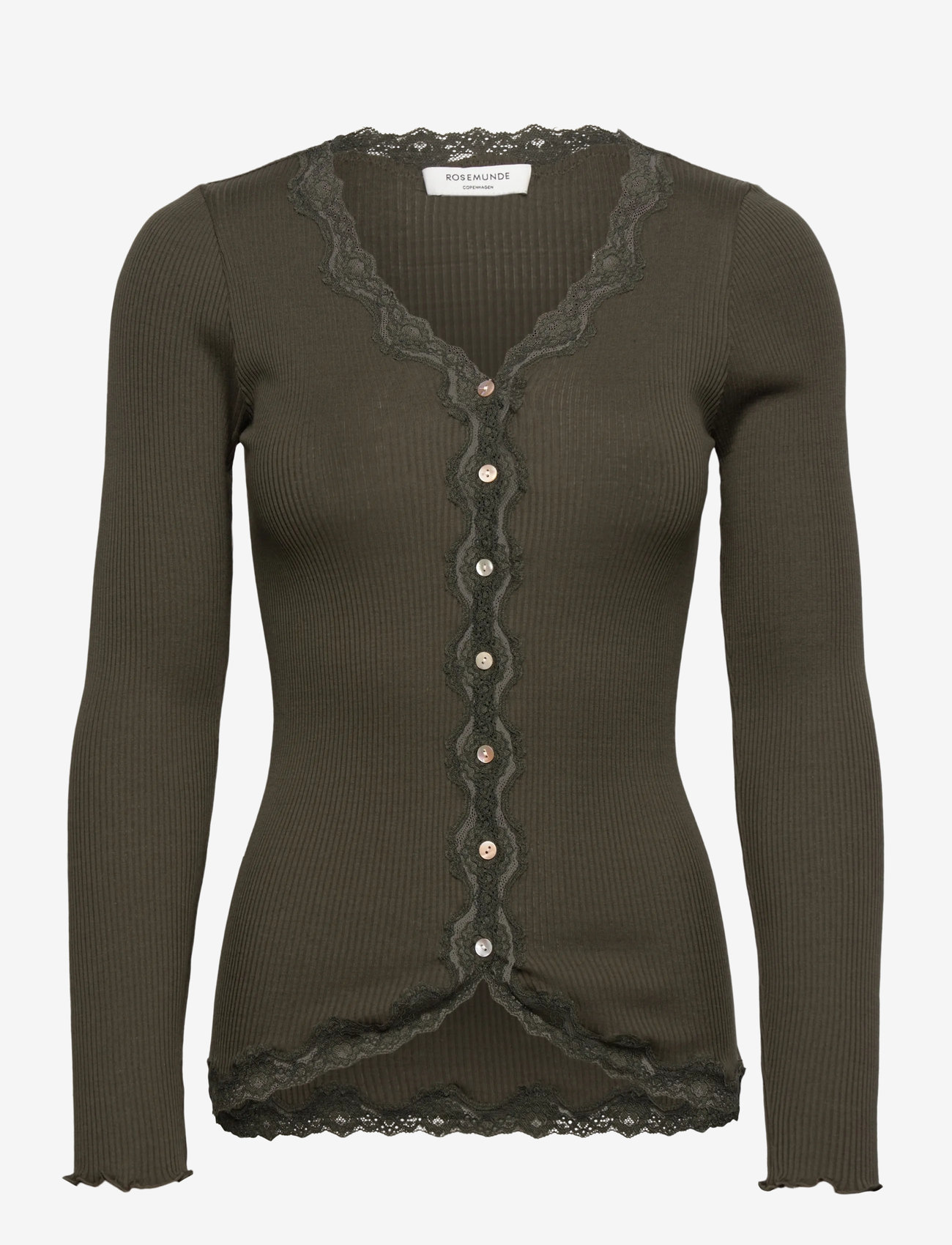 Rosemunde - RWBabette Silk LS V-neck Lace Cardi - koftor - forrest night - 0