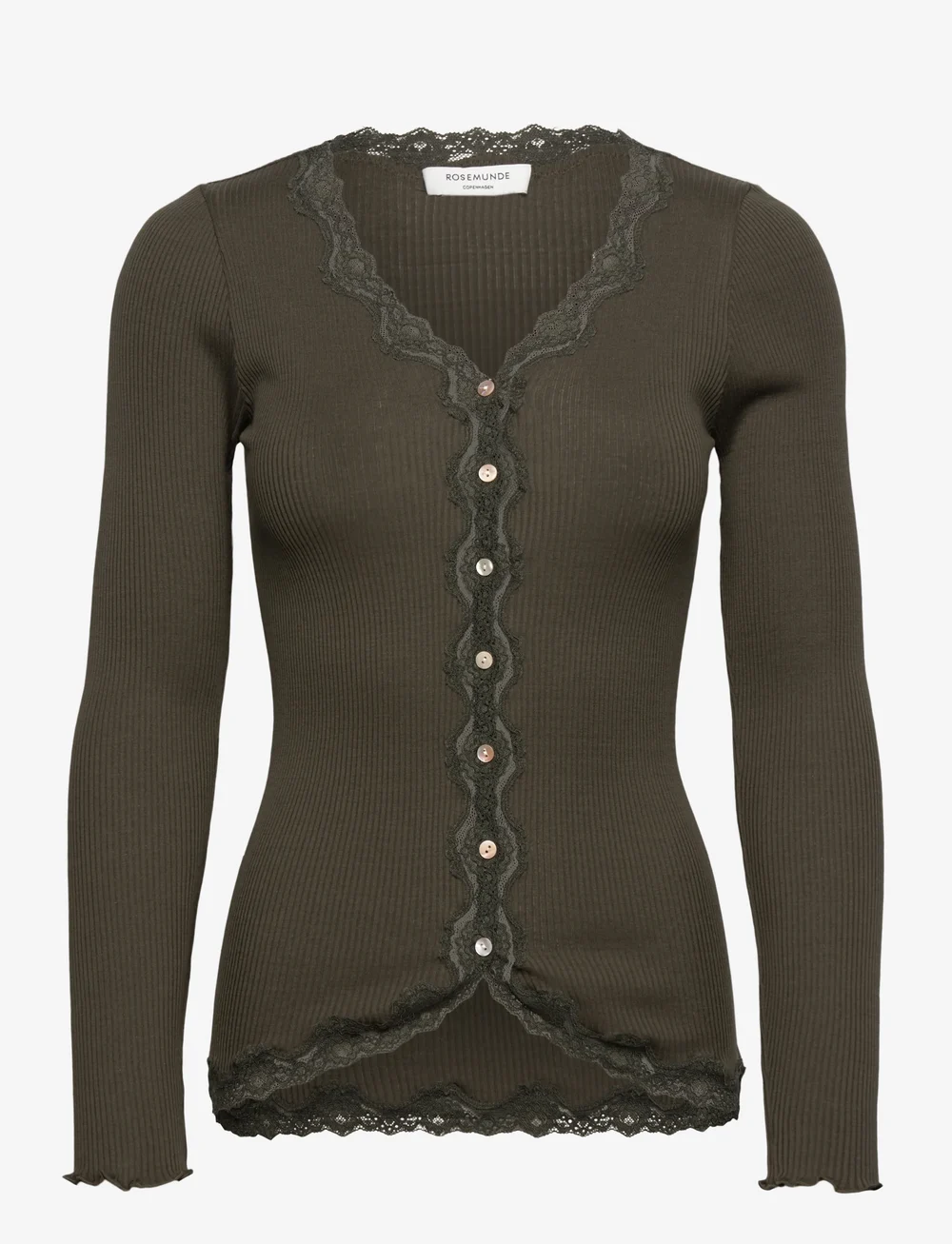 Rosemunde - RWBabette Silk LS V-neck Lace Cardi - long-sleeved tops - forrest night - 0