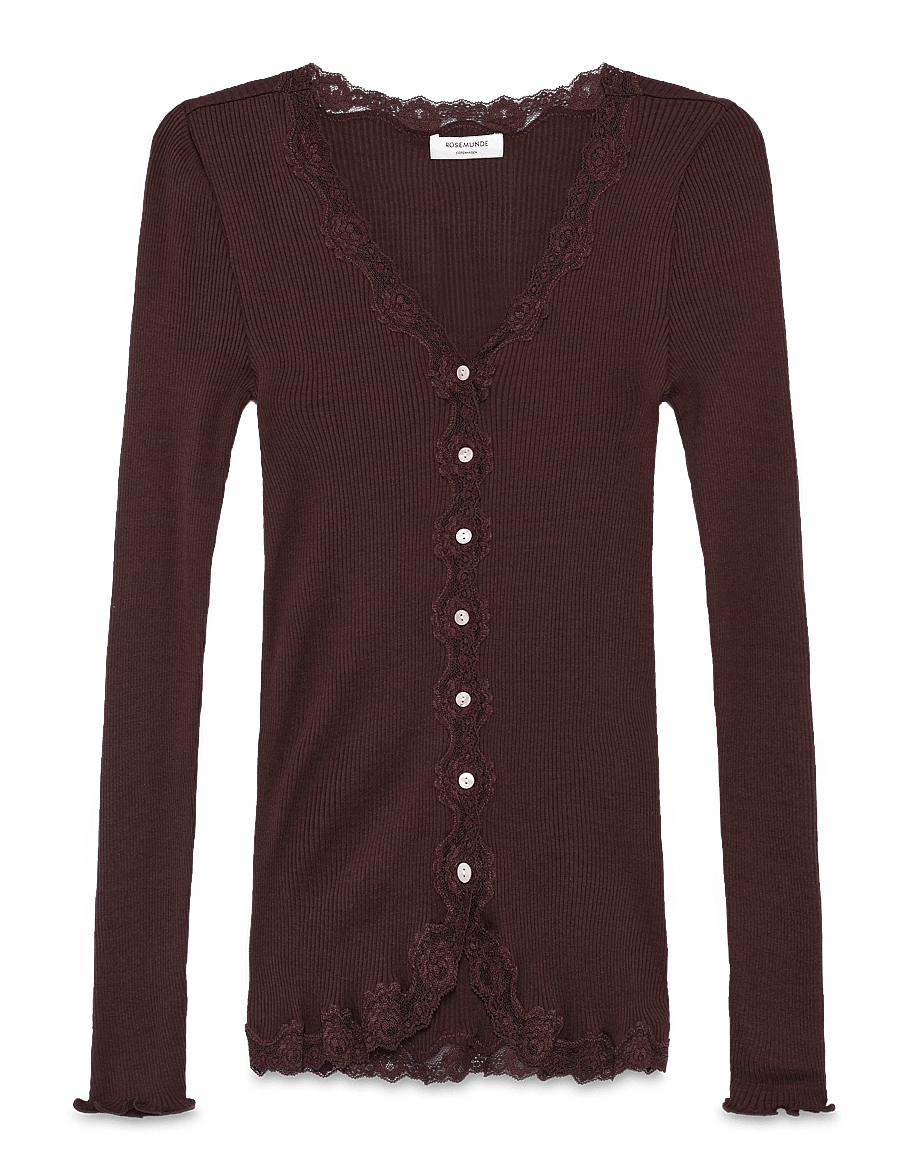 Rosemunde - Silk cardigan w/ lace - koftor - fudge - 1