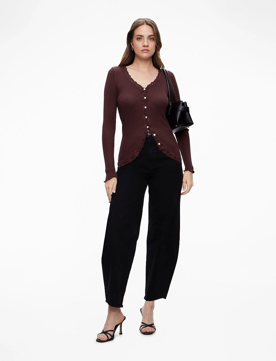 Rosemunde - Silk cardigan w/ lace - koftor - fudge - 2