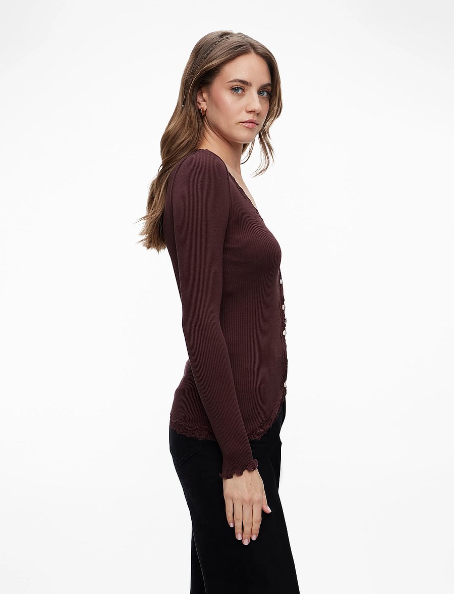 Rosemunde - Silk cardigan w/ lace - koftor - fudge - 3