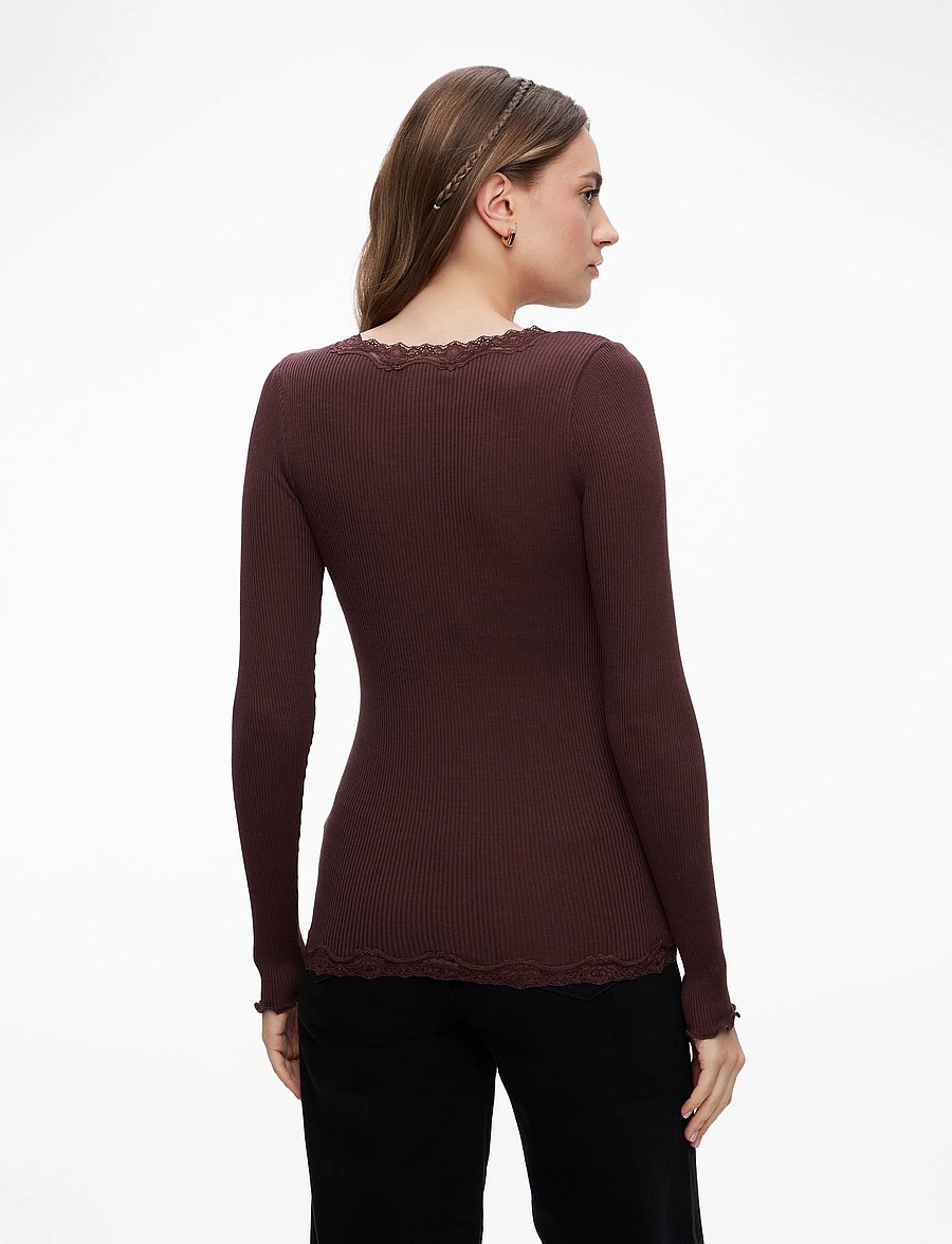 Rosemunde - Silk cardigan w/ lace - koftor - fudge - 4