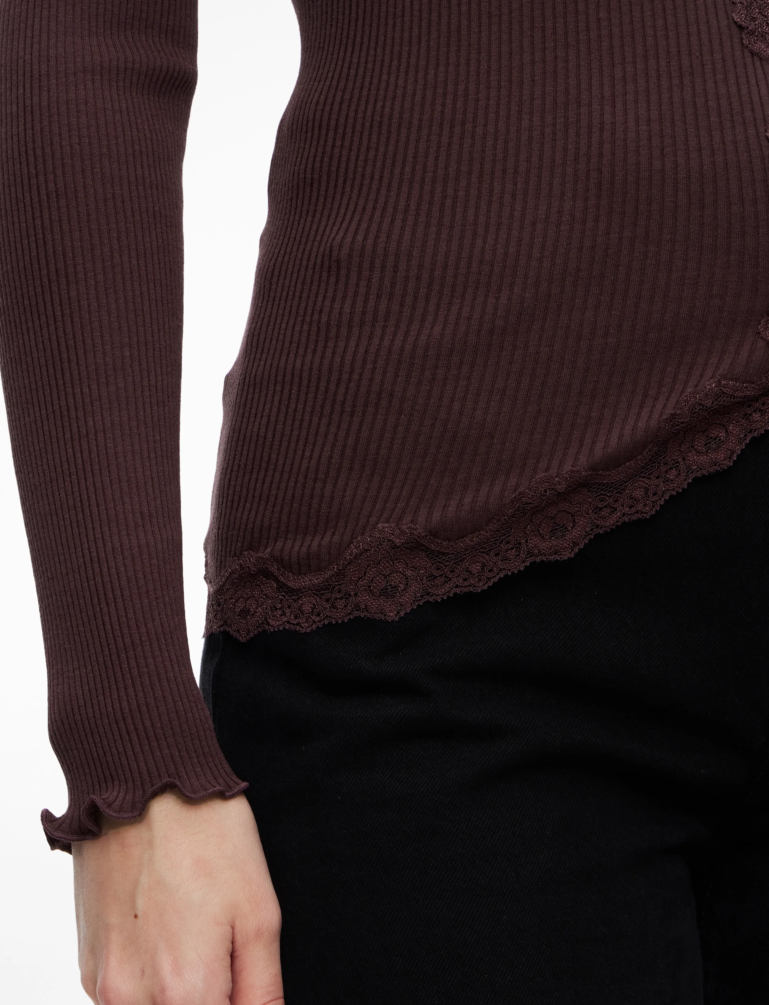 Rosemunde - RWBabette Silk LS V-neck Lace Cardi - cardigans - fudge - 5