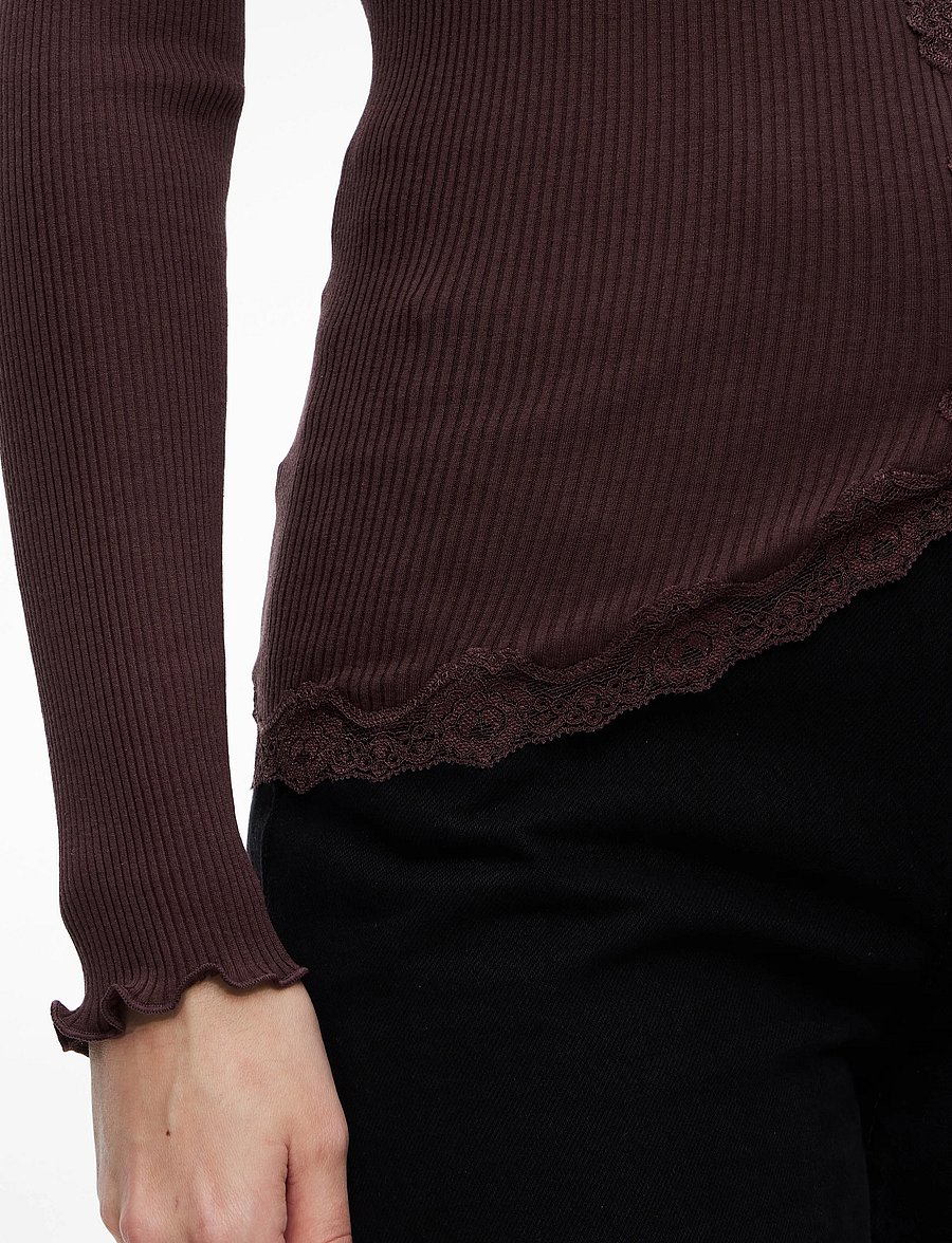 Rosemunde - Silk cardigan w/ lace - koftor - fudge - 5