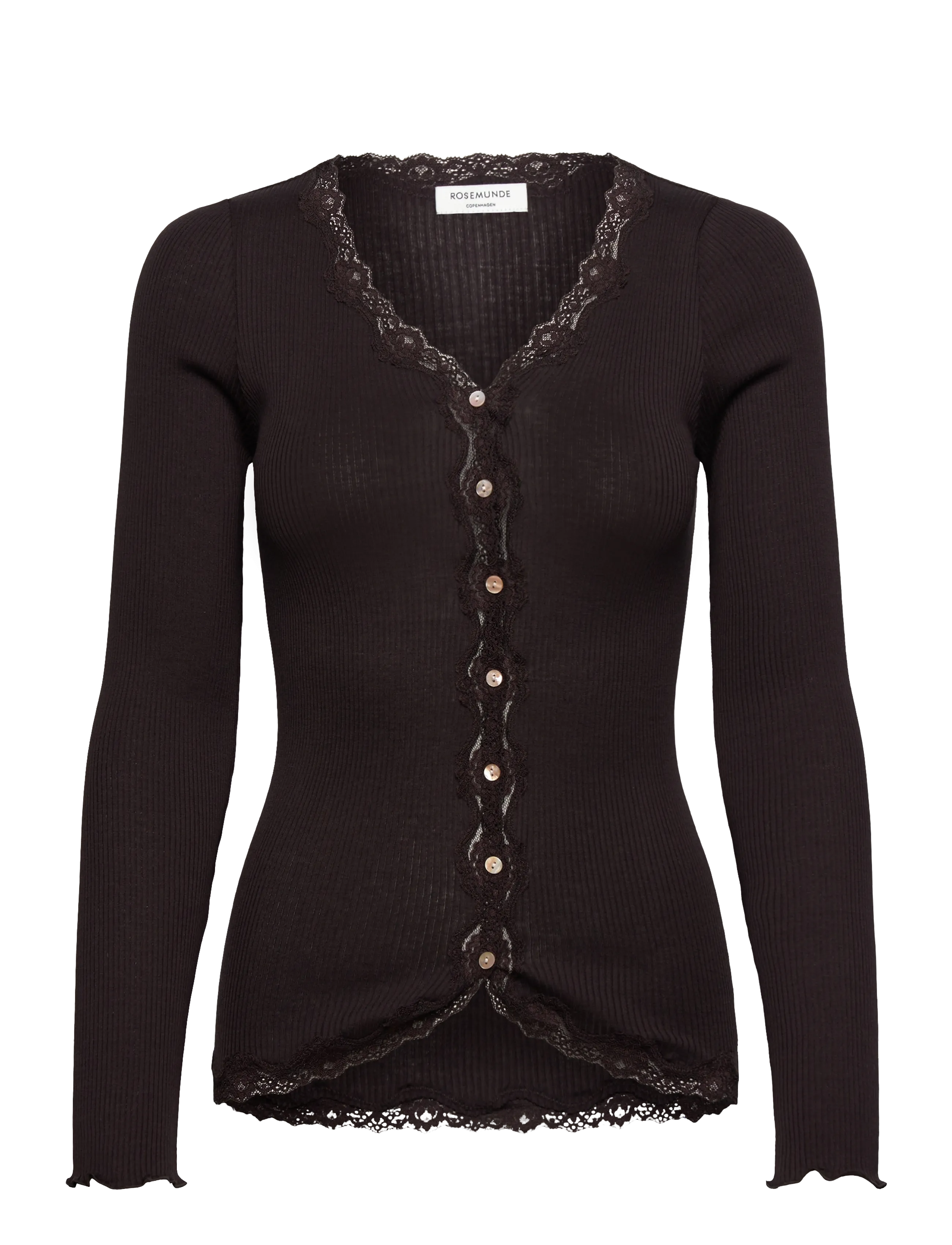 Rosemunde RWBabette Silk LS V-neck Lace Cardi - Cardigans - GANACHE / brown