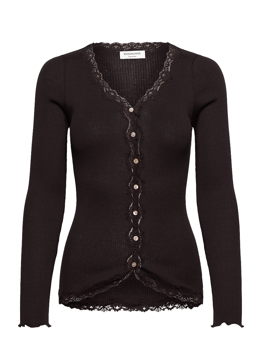 Rosemunde - RWBabette LS V-neck Regular Lace Ca - cardigans - ganache - 1