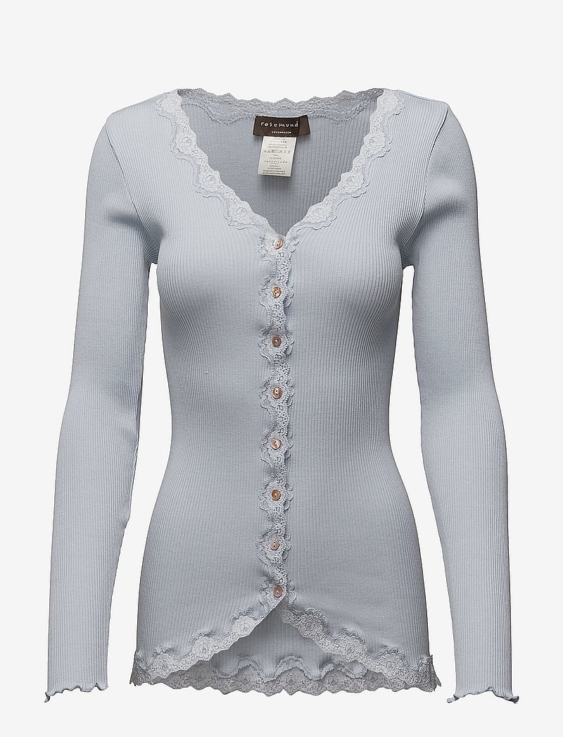 Rosemunde - RWBabette Silk LS V-neck Lace Cardi - cardigans - heather sky - 0