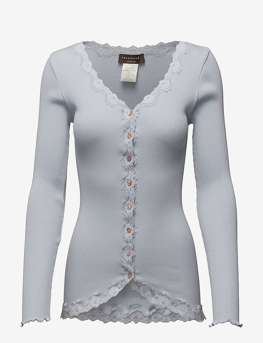 Rosemunde - RWBabette LS V-neck Regular Lace Ca - cardigans - heather sky - 0