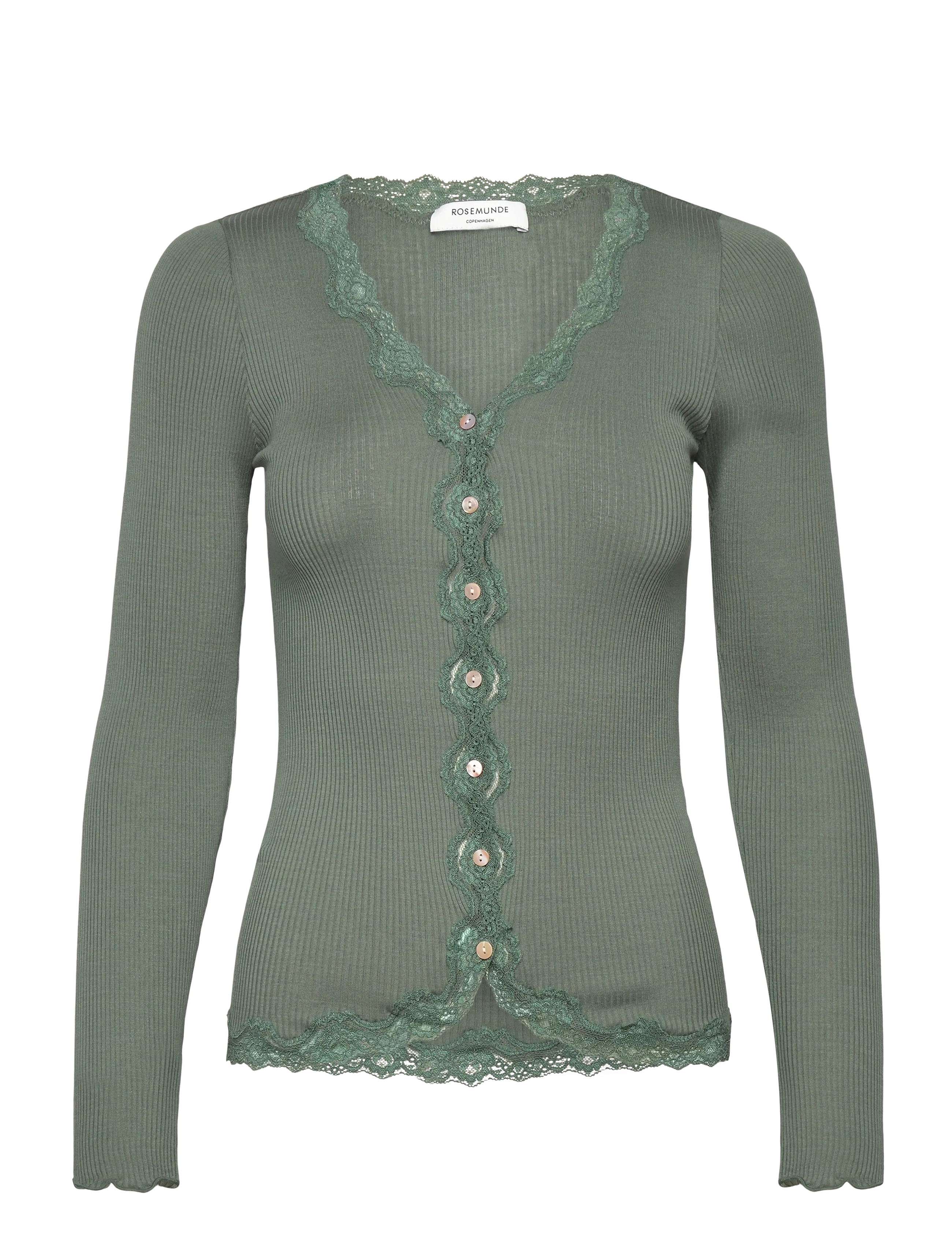 Rosemunde RWBabette Silk LS V-neck Lace Cardi - Cardigans - LAUREL WREATH / green