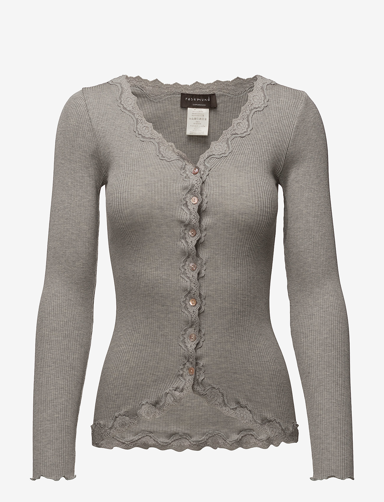 Rosemunde - Silk cardigan w/ lace - gebreide vesten - light grey melange - 0