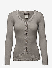 Rosemunde - Silk cardigan w/ lace - cardigans - light grey melange - 0