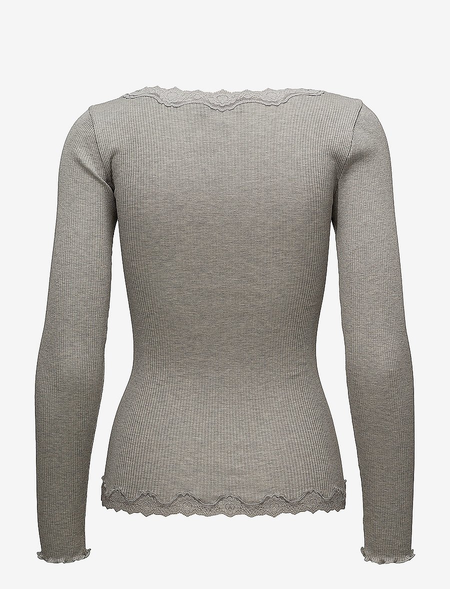 Rosemunde - RWBabette Silk LS V-neck Lace Cardigan - koftor - light grey melange - 1