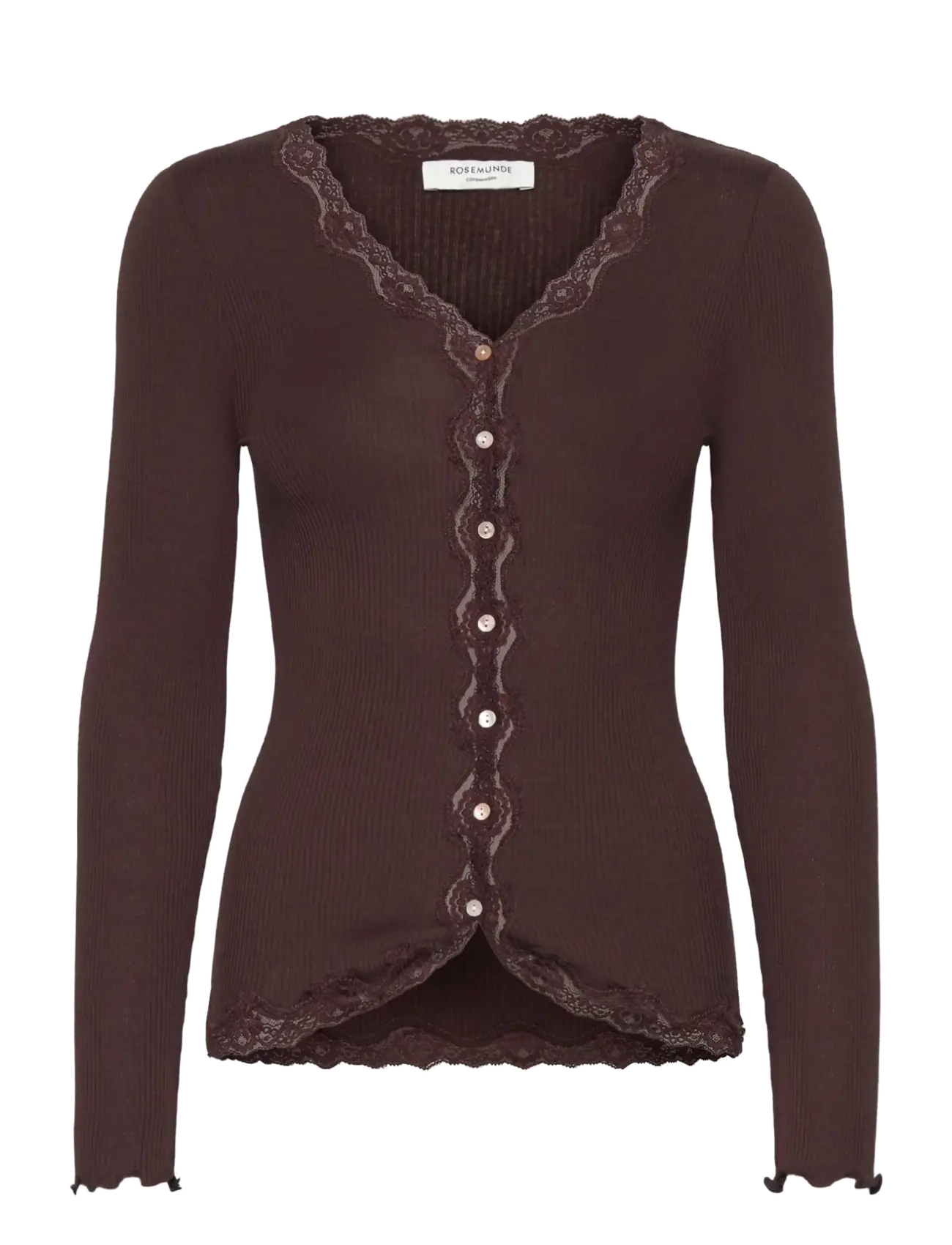Rosemunde RWBabette Silk LS V-neck Lace Cardigan - Rosemunde - MOLE / brown
