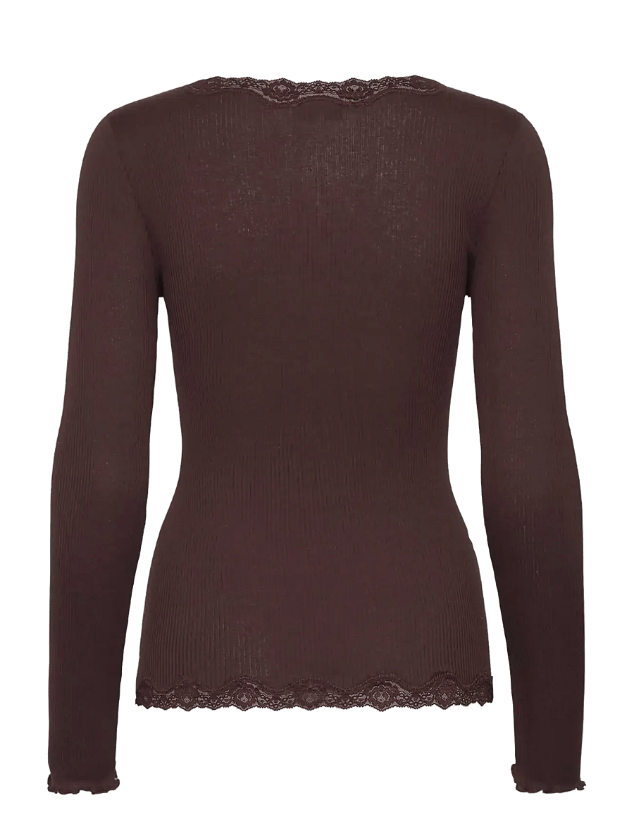 Rosemunde - RWBabette Silk LS V-neck Lace Cardigan - strickjacken - mole - 2