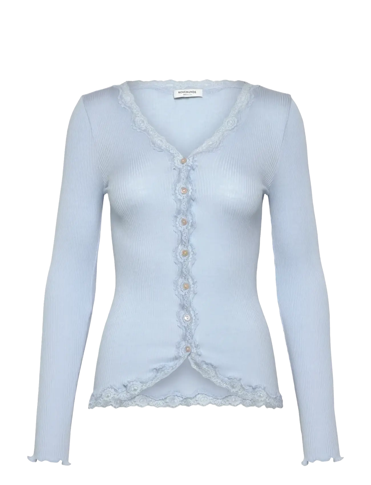 Rosemunde RWBabette Silk LS V-neck Lace Cardi - Cardigans - NANTUCKET BLUE / blue