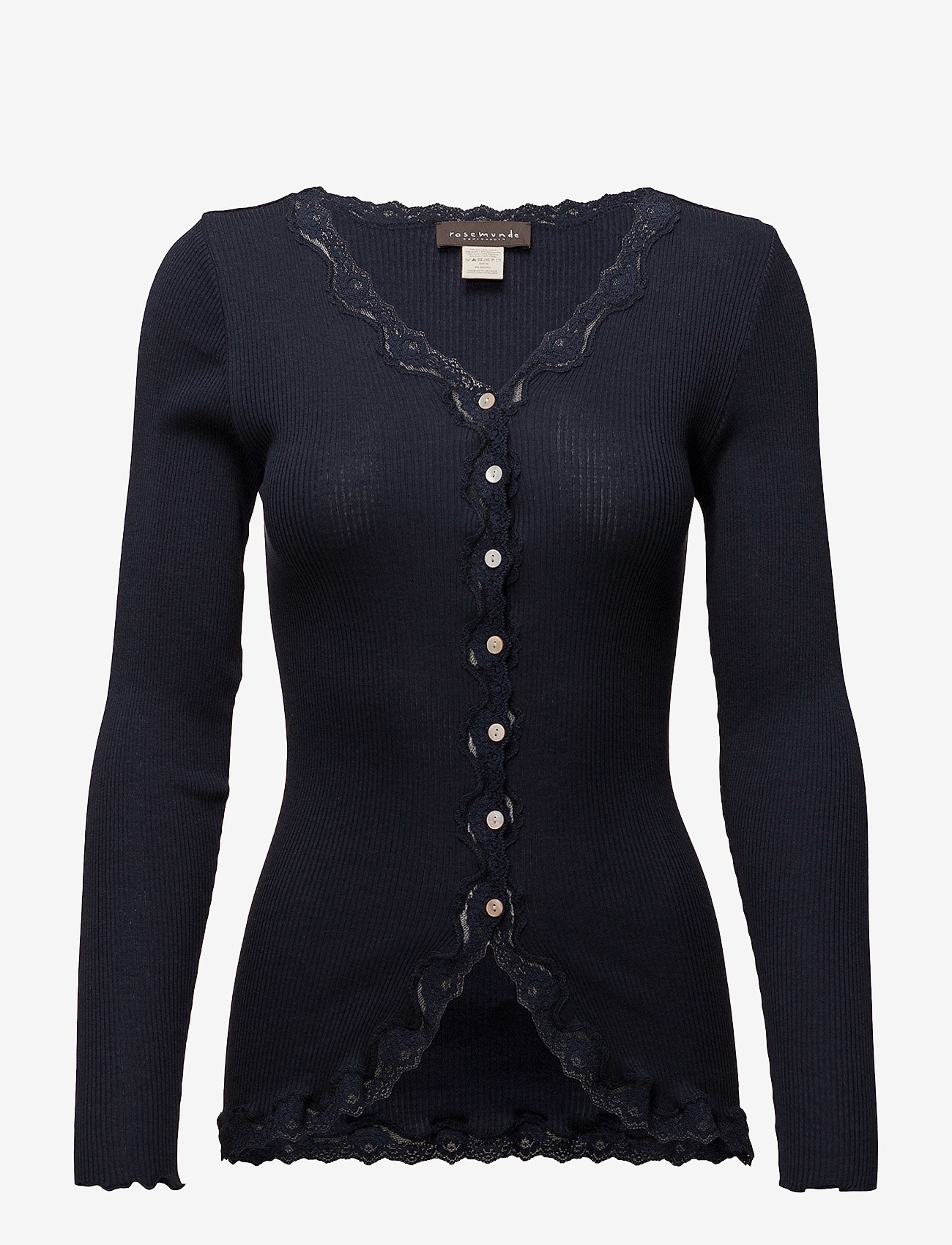 Rosemunde - RWBabette Silk LS V-neck Lace Cardi - koftor - navy - 0
