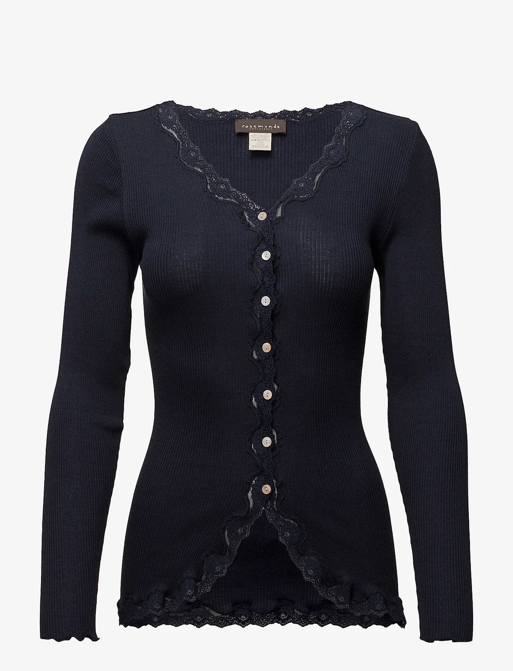 Rosemunde - RWBabette Silk LS V-neck Lace Cardi - cardigans - navy - 0