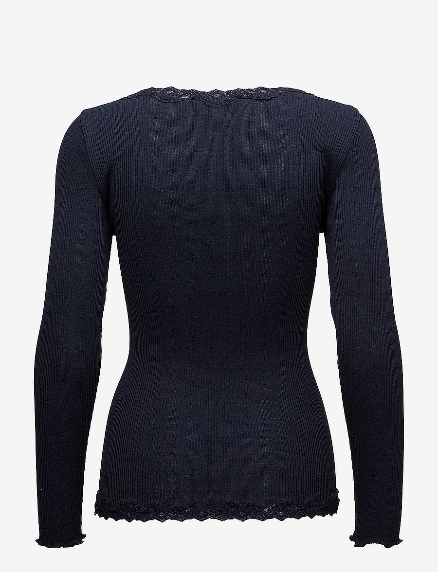 Rosemunde - RWBabette Silk LS V-neck Lace Cardigan - strickjacken - navy - 1