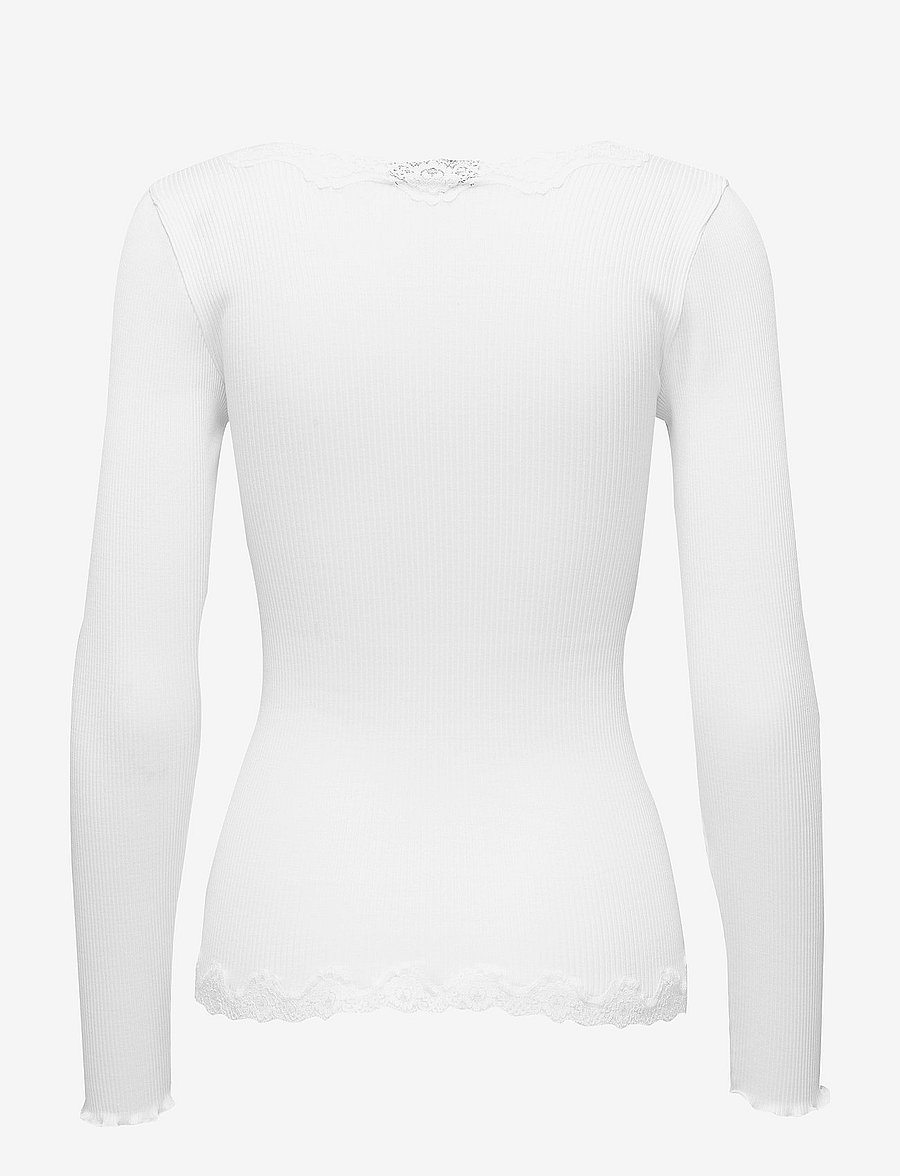 Rosemunde - RWBabette Silk LS V-neck Lace Cardigan - koftor - new white - 1