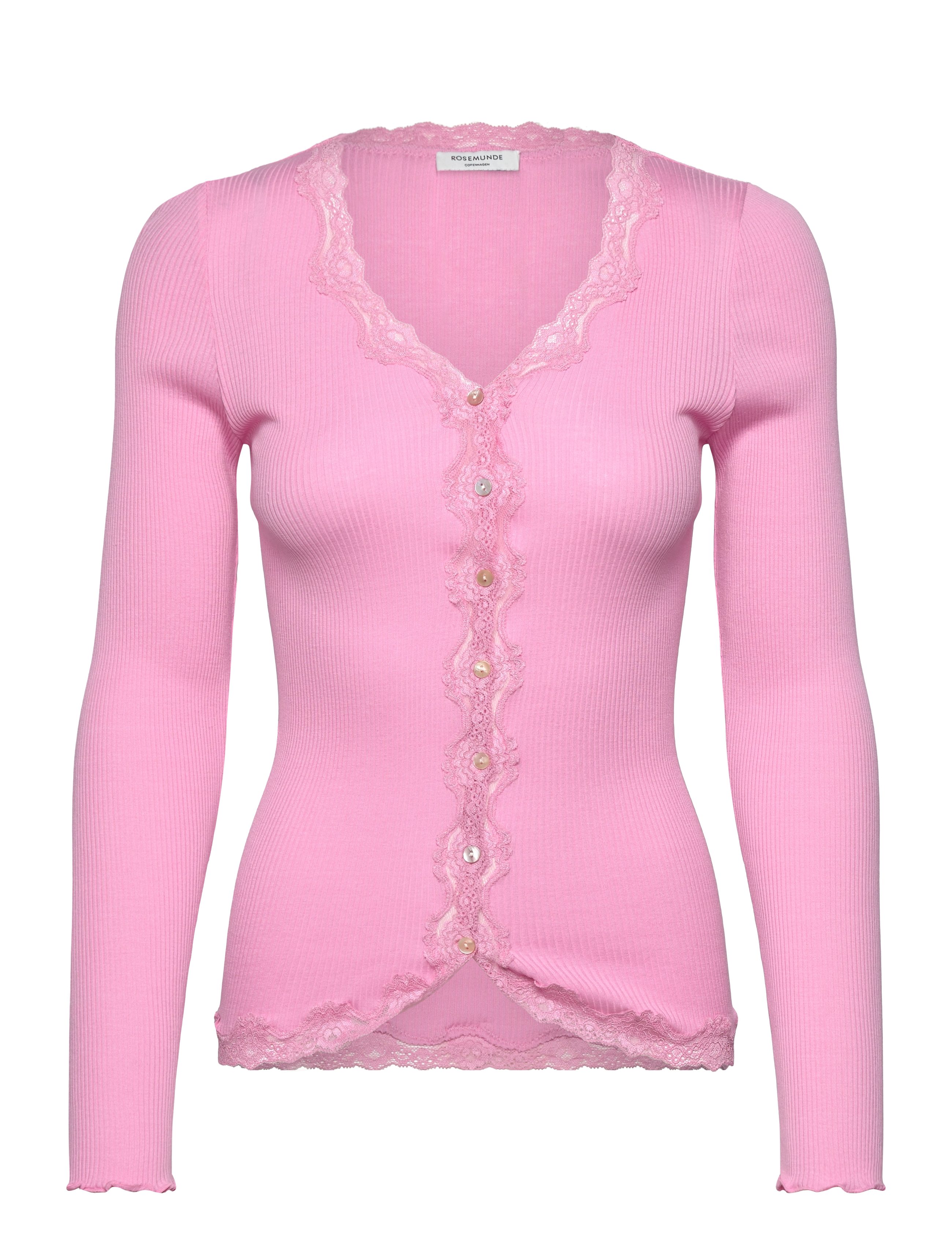 Rosemunde - RWBabette Silk LS V-neck Lace Cardi - cardigans - prism pink - 1